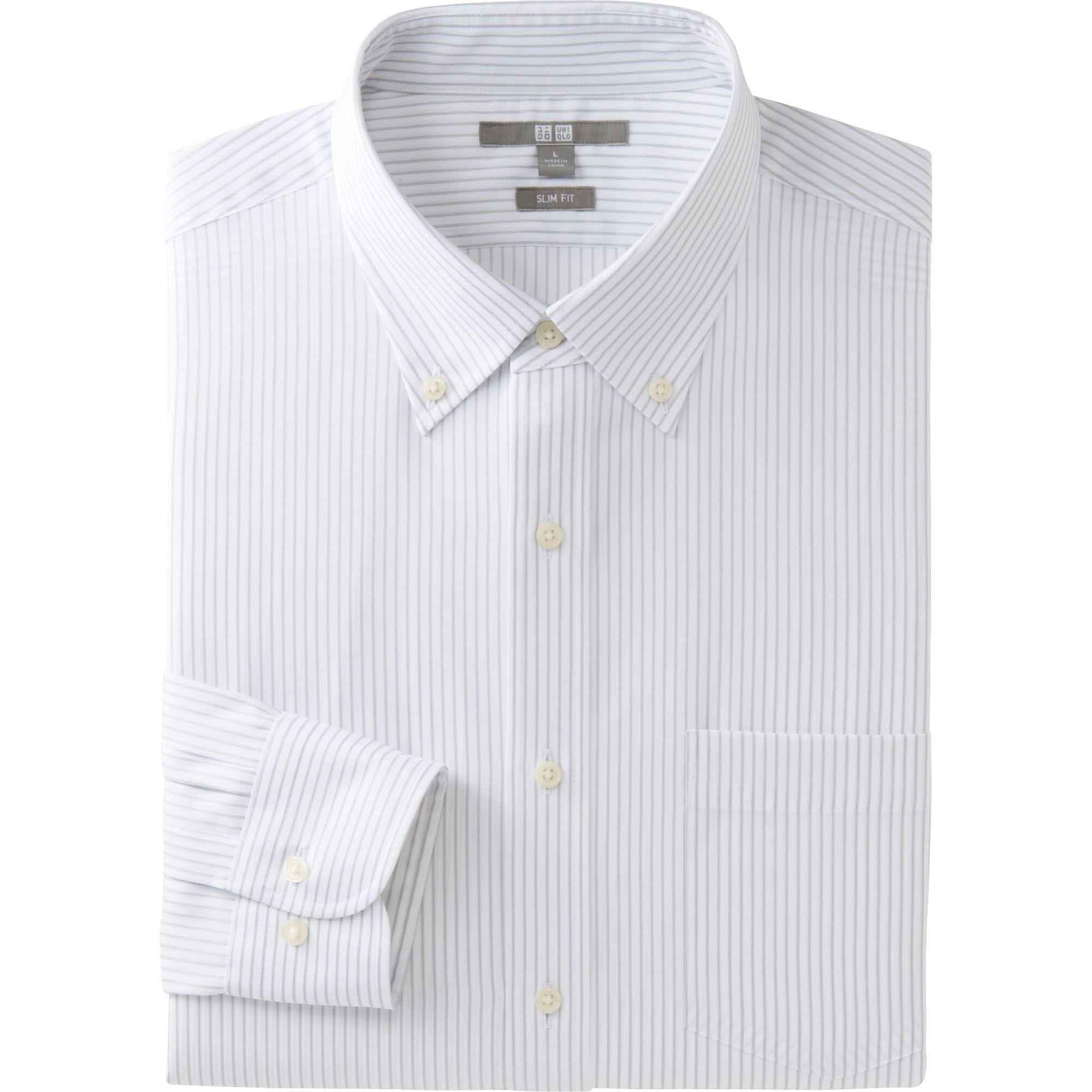 MEN EASY CARE SLIM FIT STRIPE LONG SLEEVE SHIRT