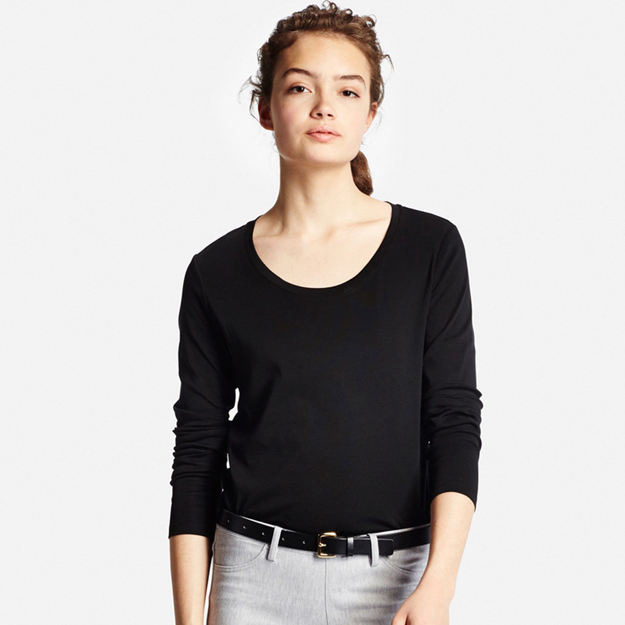 WOMEN SUPIMA COTTON CREWNECK LONG SLEEVE T-SHIRT