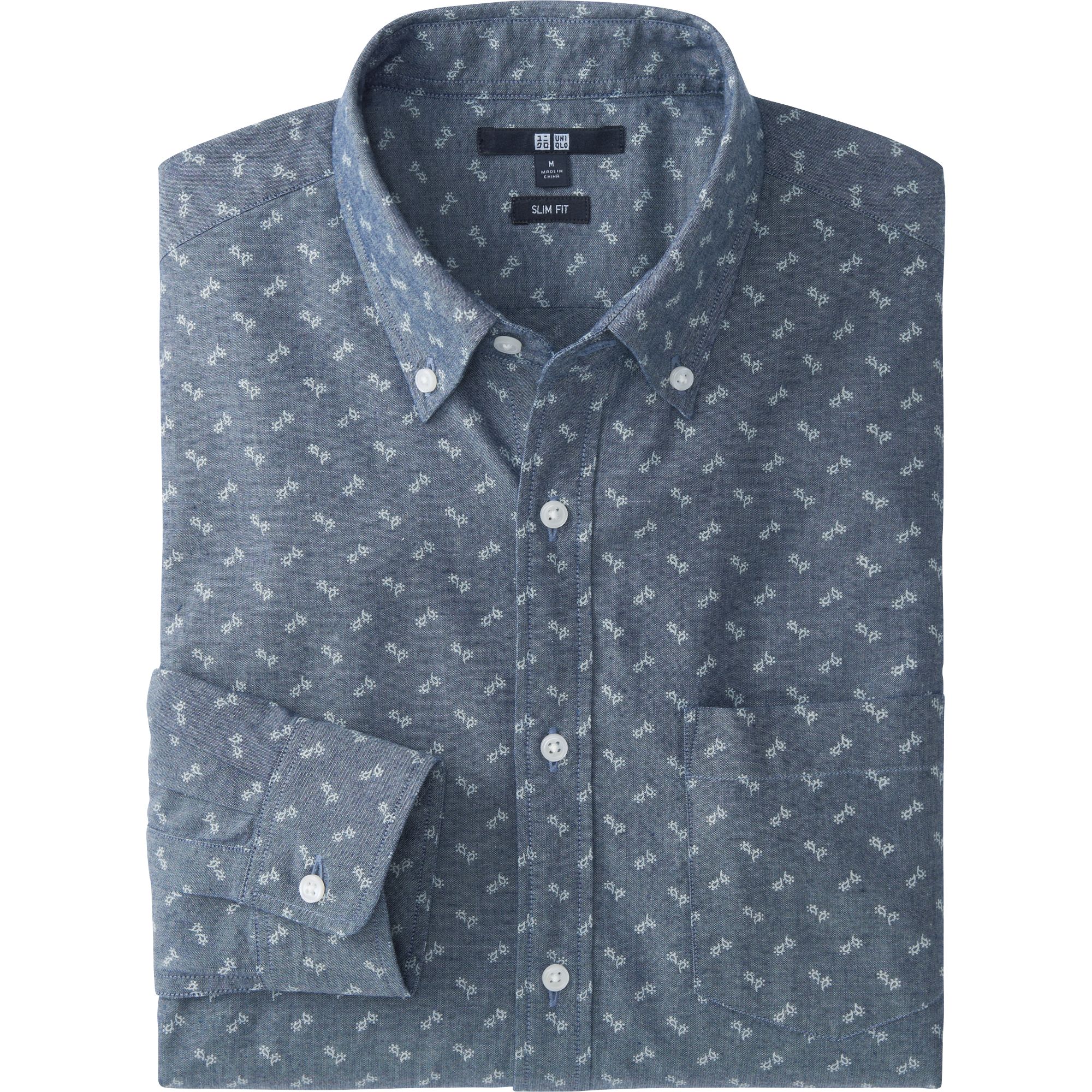 MEN CHAMBRAY PRINTED SLIM FIT LONG SLEEVE SHIRT