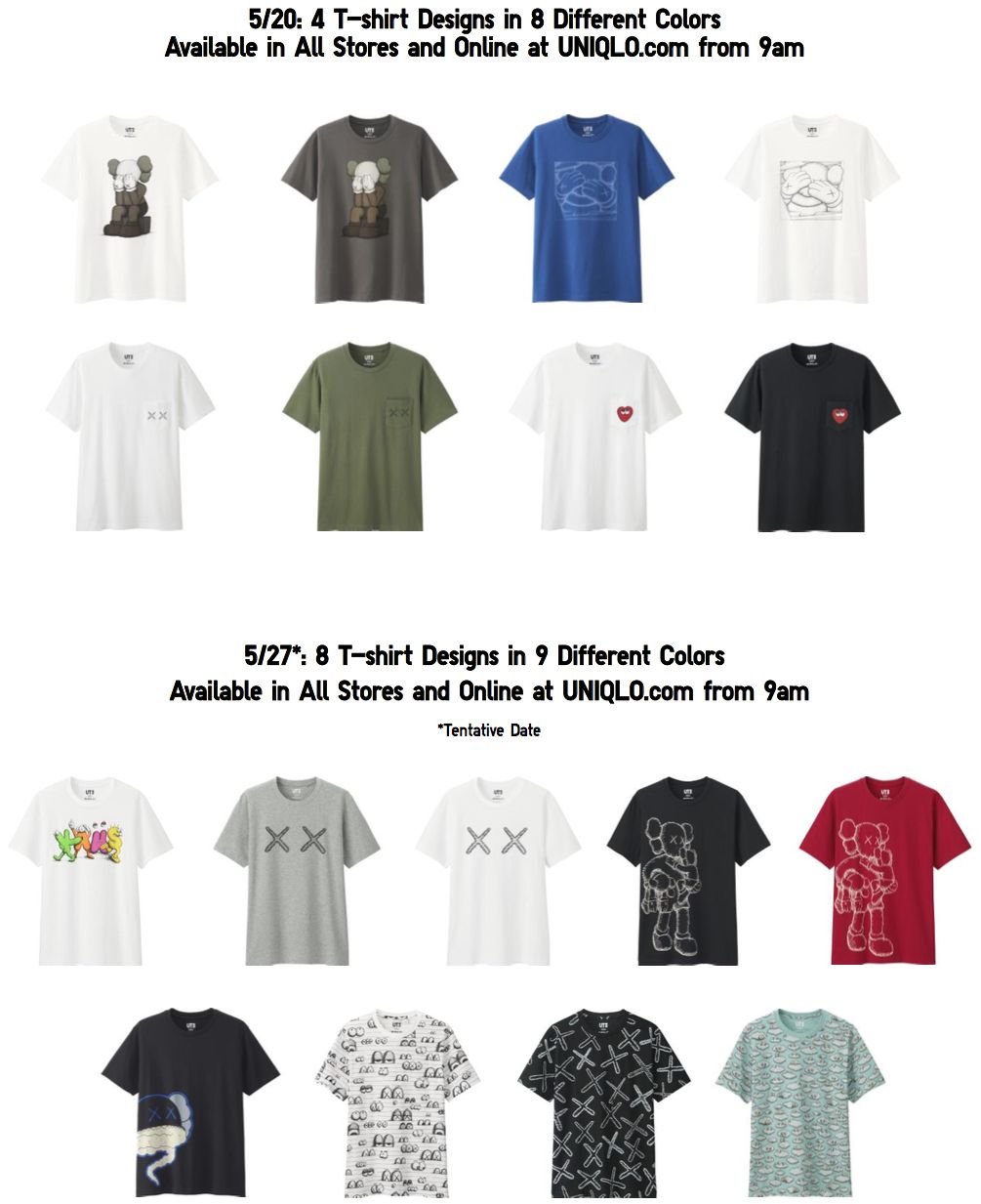 uniqlo kaws size chart