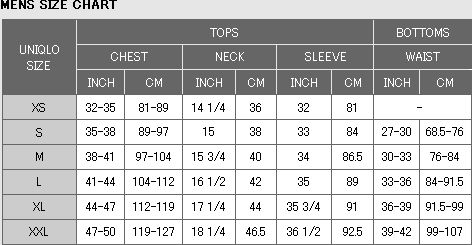 Men S Size Chart In Cm