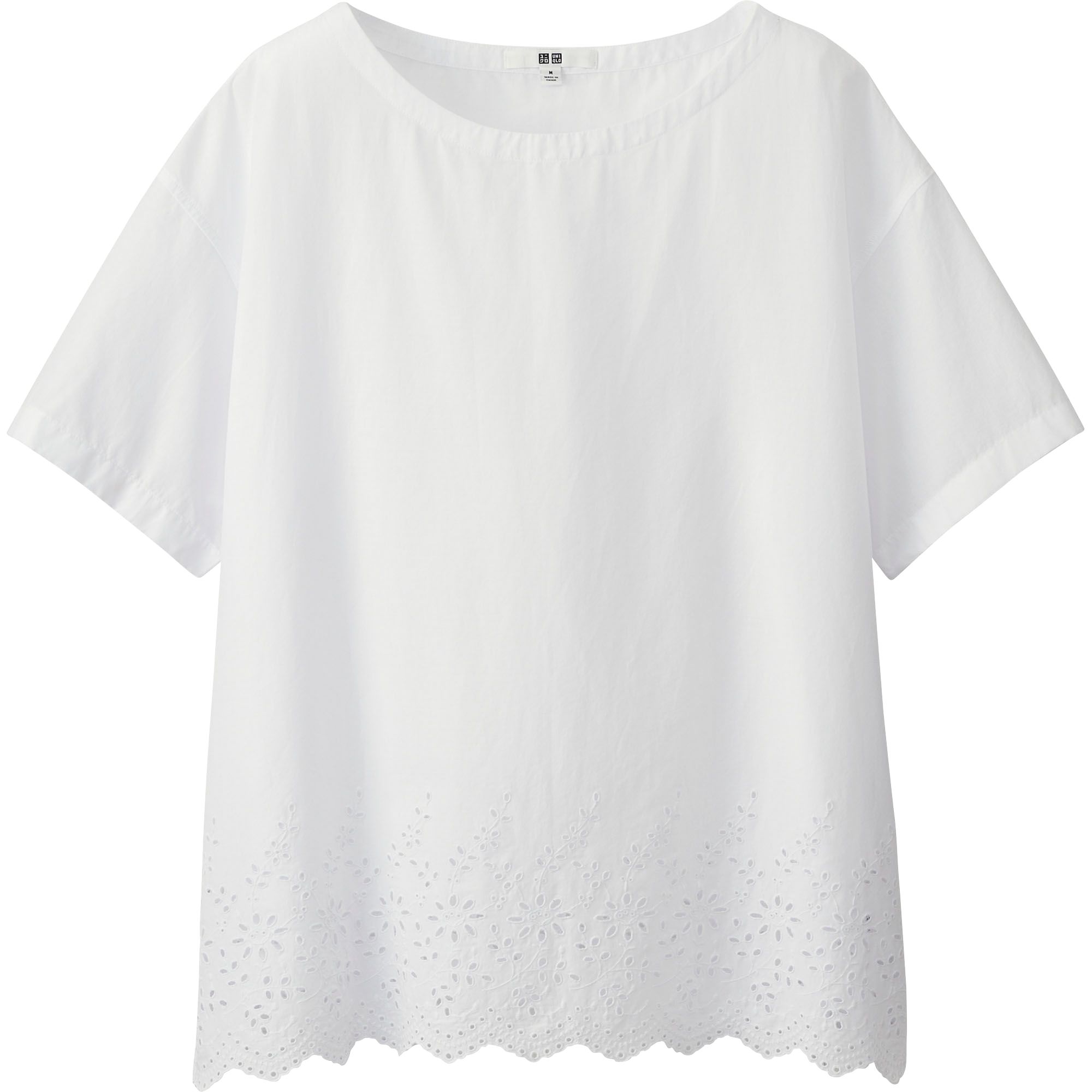 SHEIN White Keyhole Back Mock neck Eyelet Embroidered Top