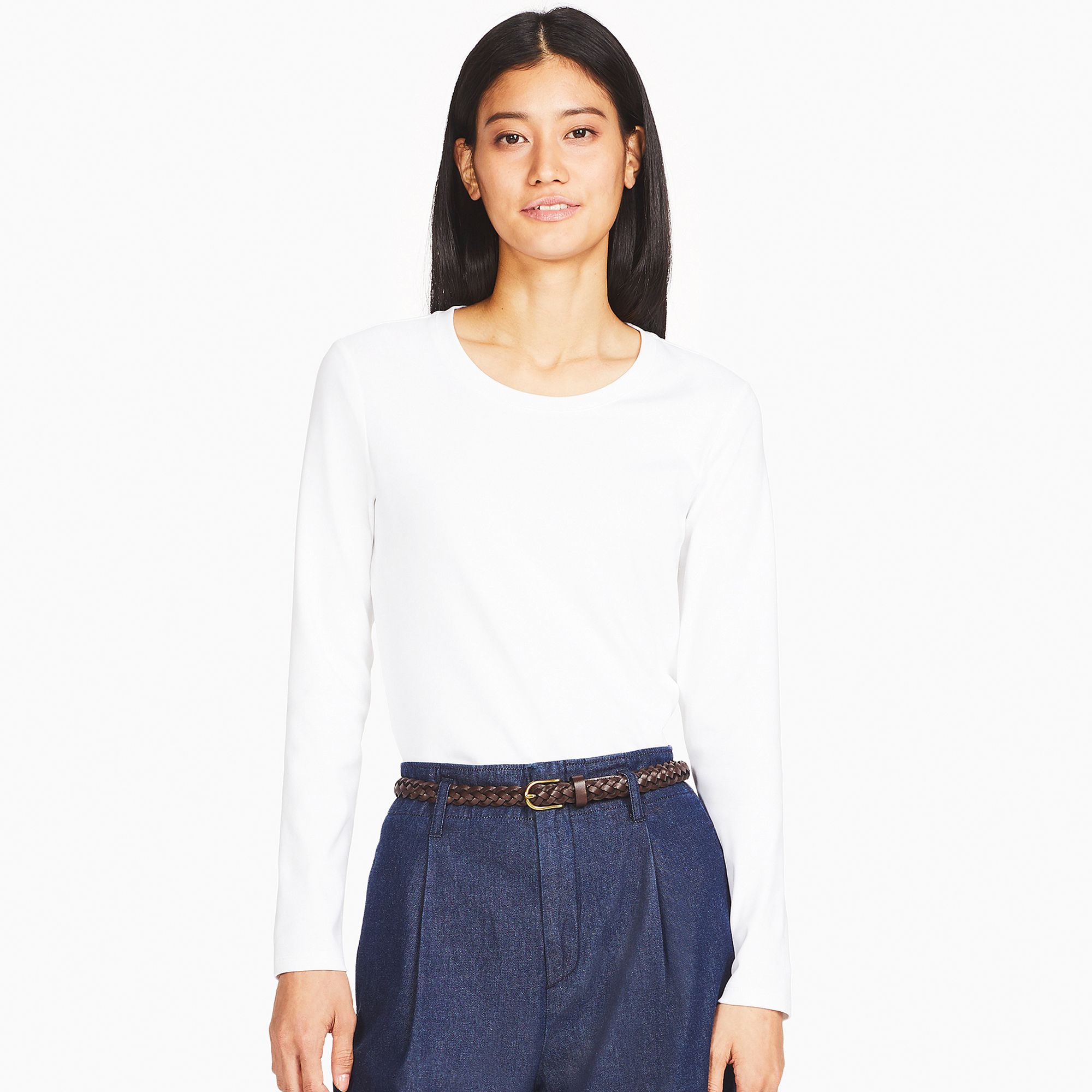 WOMEN COMPACT COTTON CREW NECK LONG SLEEVED TSHIRT UNIQLO UK