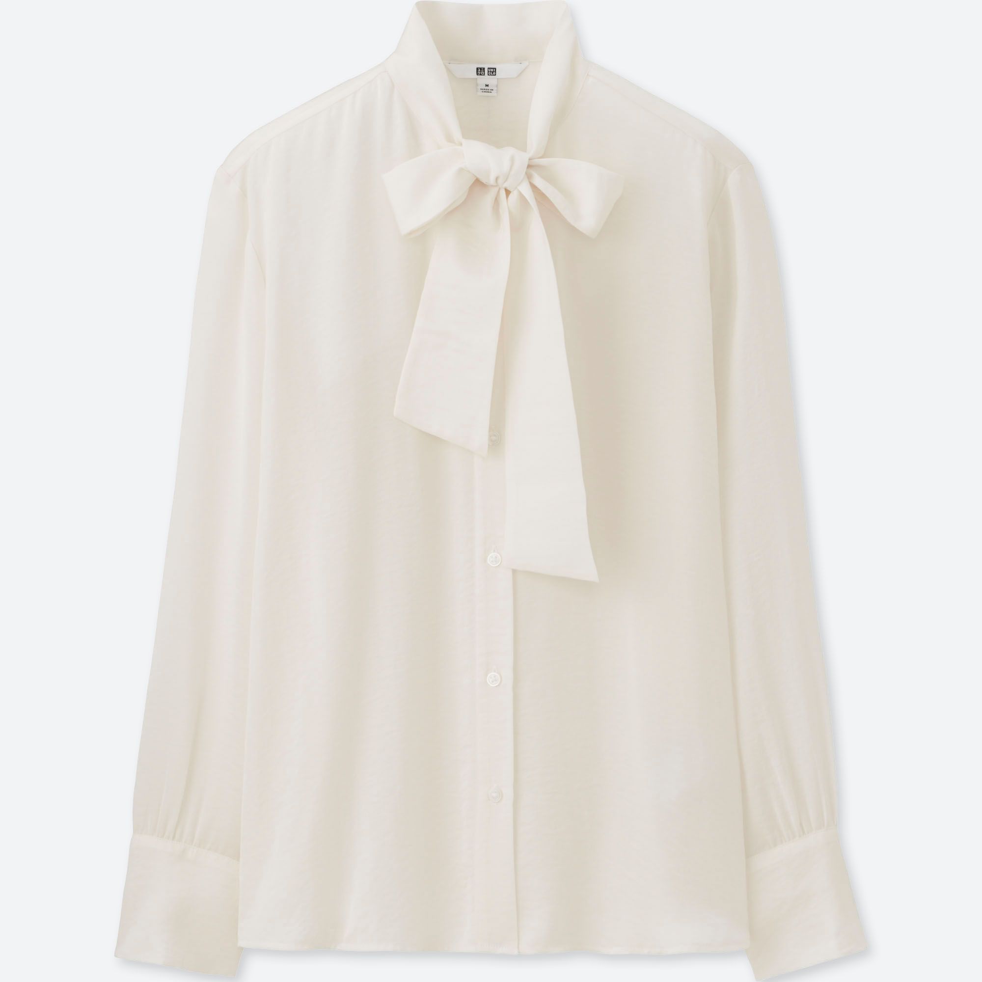 Women Satin Bow Tie Long Sleeve Blouse Uniqlo Us 3370