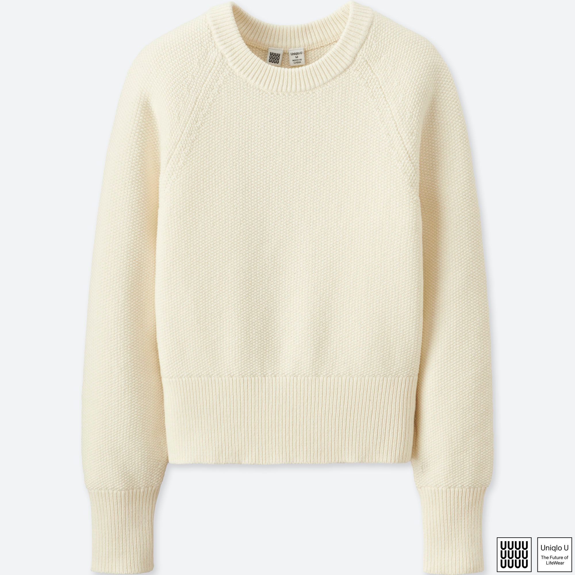 WOMEN UNIQLO U 100 COTTON CREW NECK CROPPED SWEATER UNIQLO UK