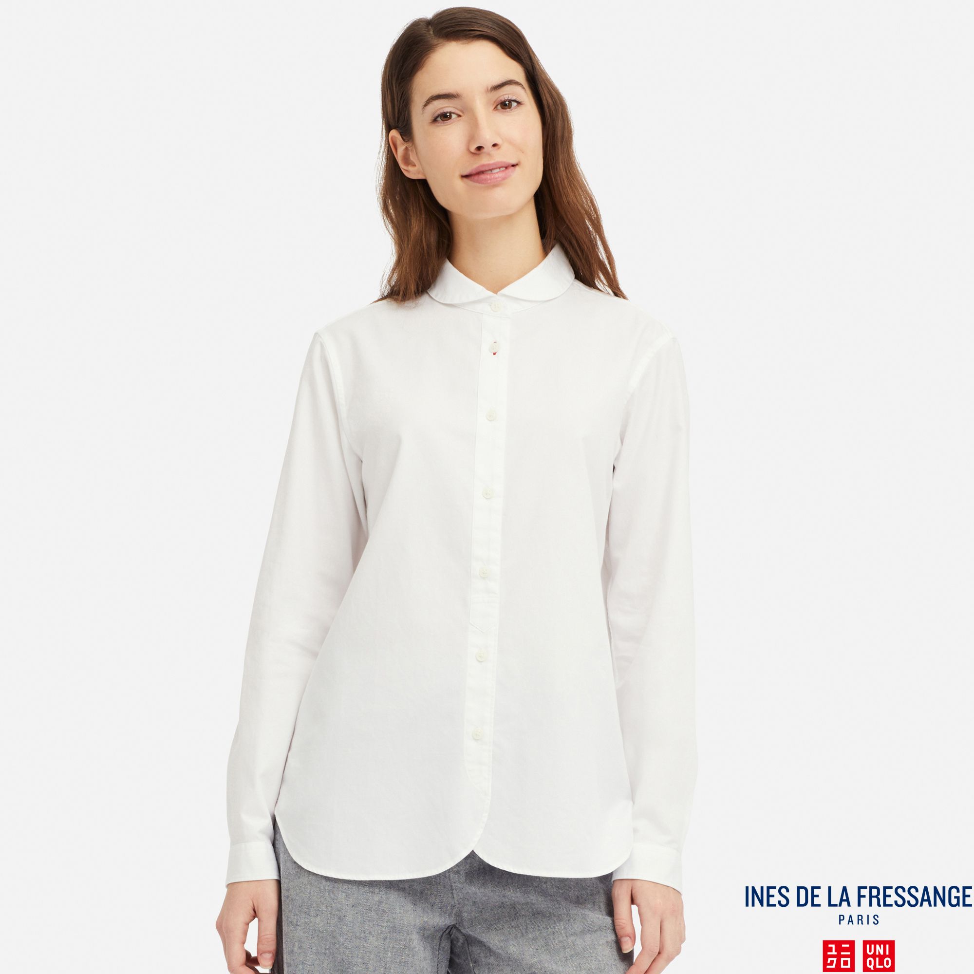 WOMEN INES COTTON TWILL ROUND COLLAR LONG SLEEVED SHIRT