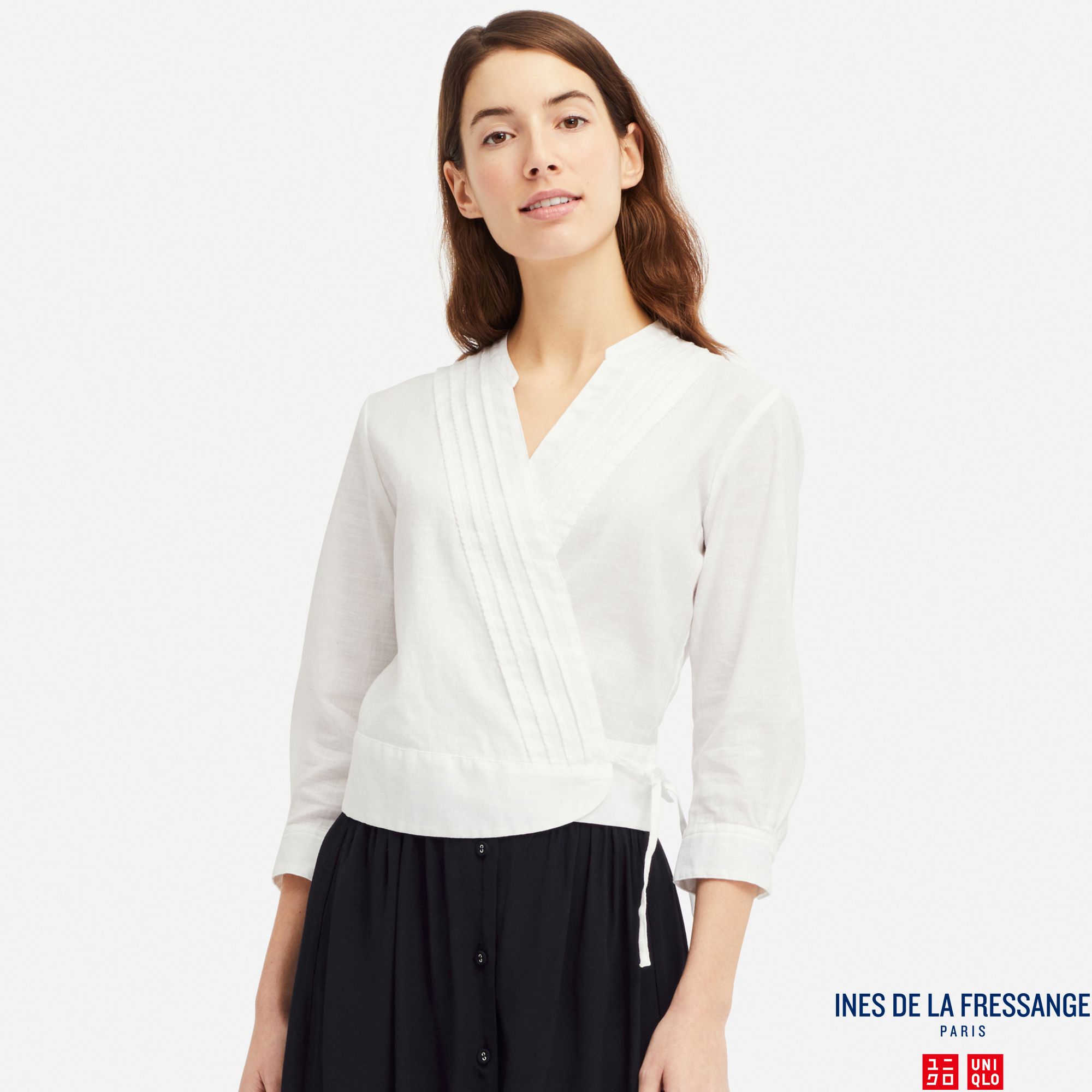 WOMEN INES LINEN COTTON BLEND 3/4 SLEEVED WRAP BLOUSE