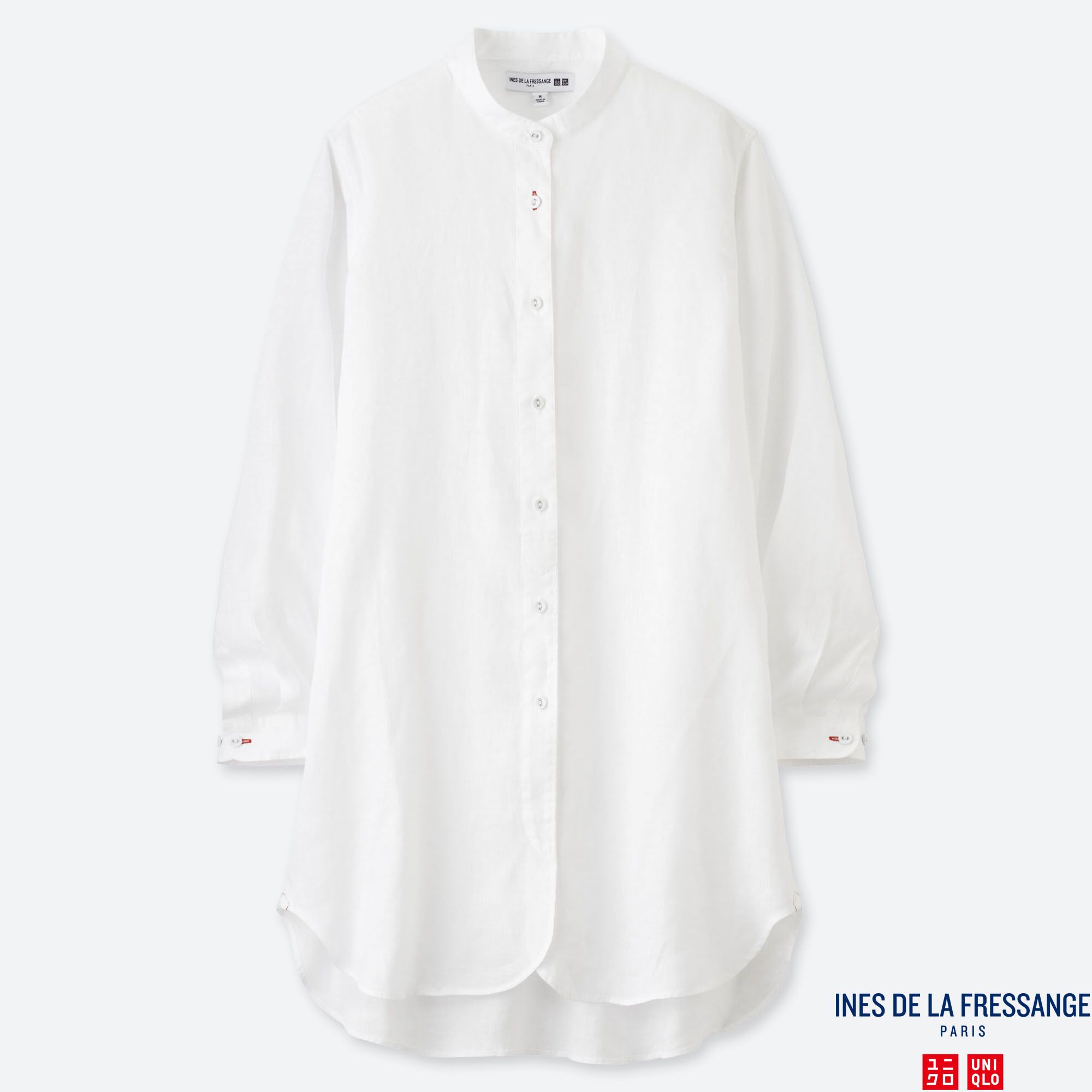 WOMEN INES LINEN STAND COLLAR LONG SLEEVED TUNIC