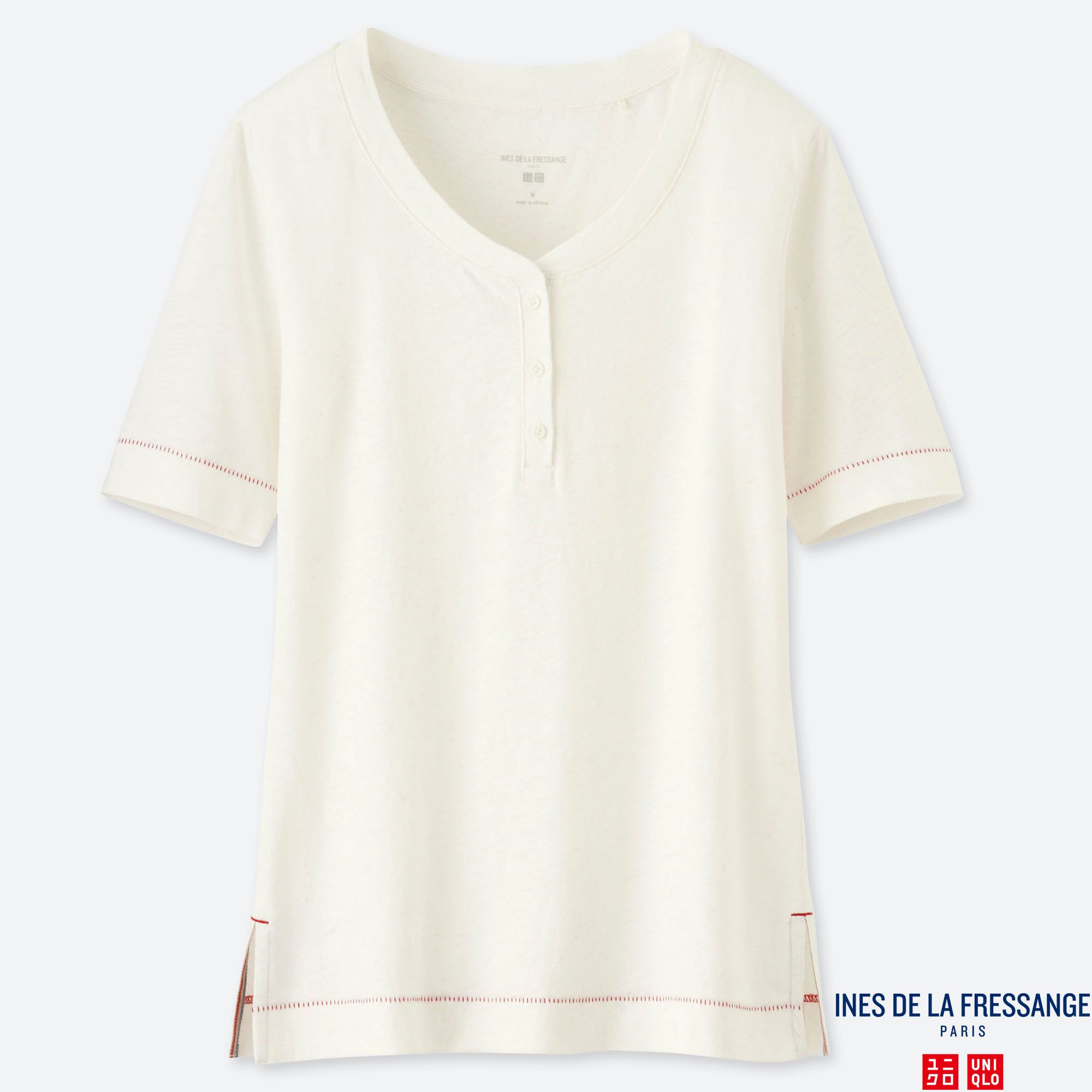 WOMEN INES LINEN BLEND HENLEY NECK SHORT SLEEVED T-SHIRT
