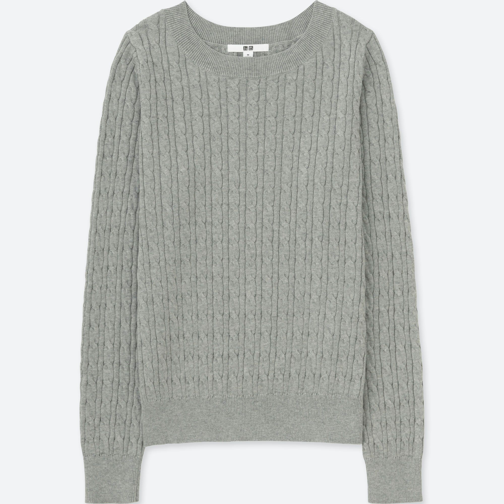 WOMEN COTTON CASHMERE CABLE BOAT NECK SWEATER