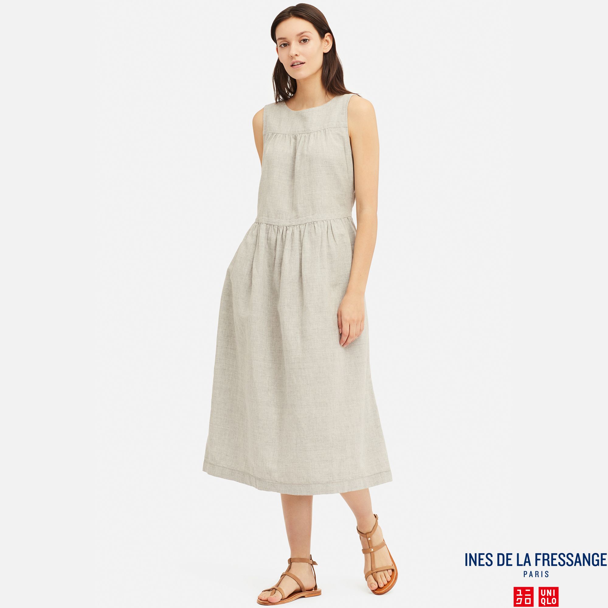 WOMEN INES COTTON LINEN BLEND SLEEVELESS DRESS