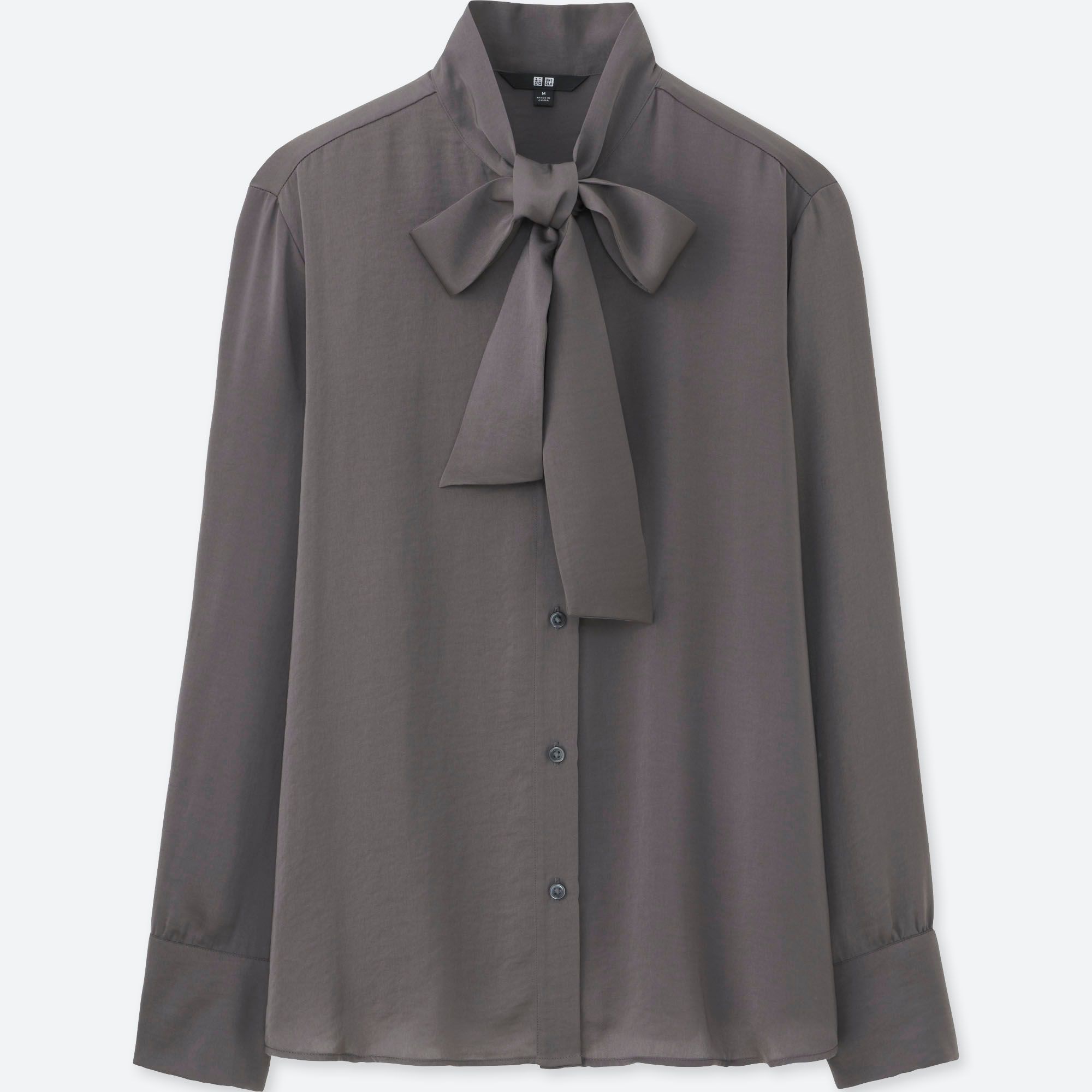 WOMEN SATIN BOW TIE LONG SLEEVE BLOUSE | UNIQLO US