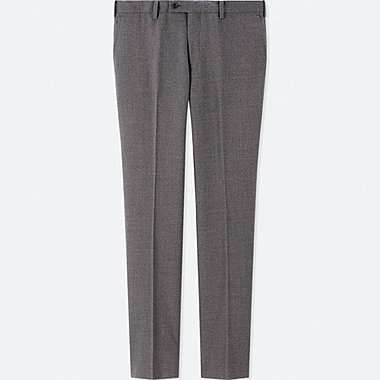 MEN STRETCH WOOL SLIM-FIT FLAT-FRONT PANTS, GRAY, medium