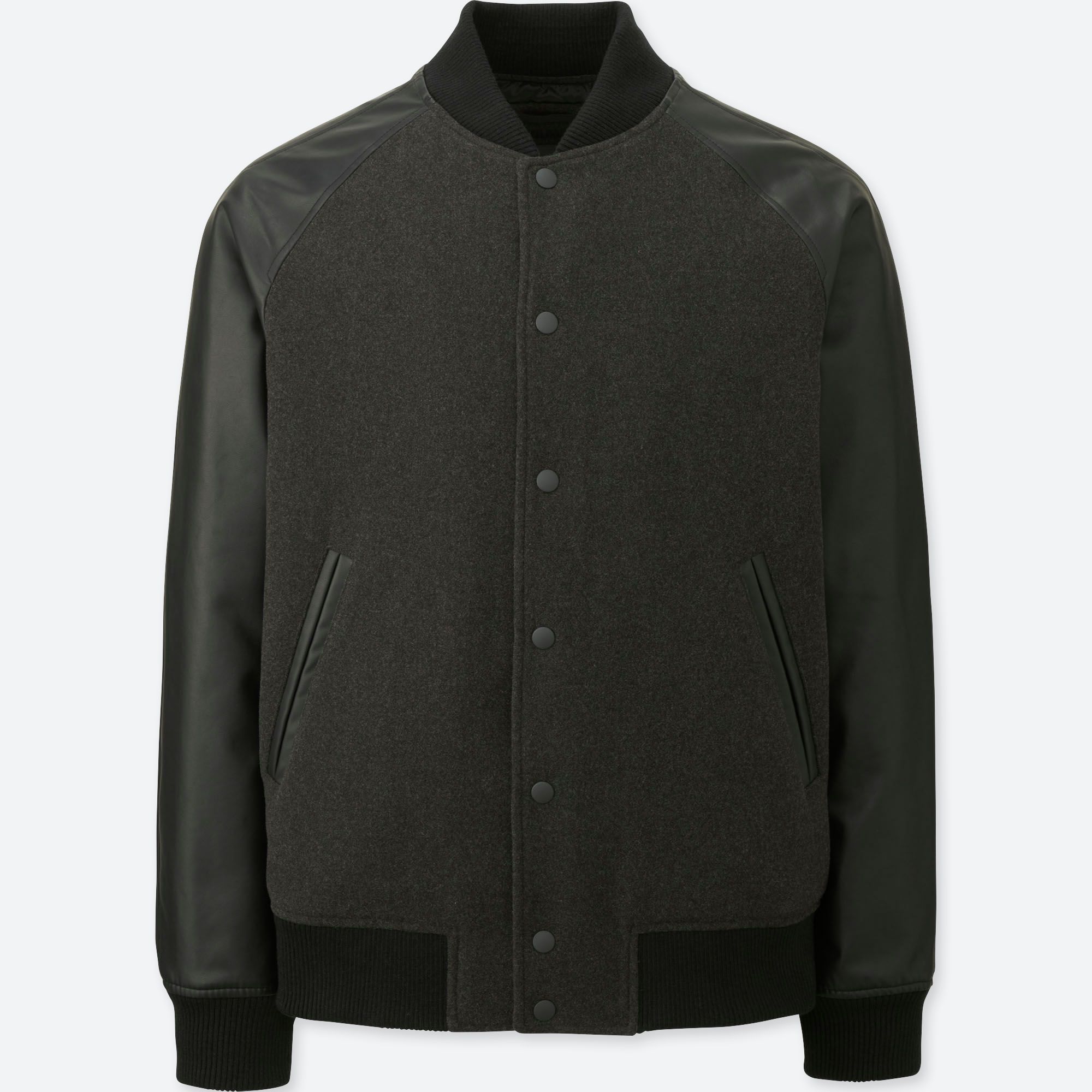 MEN FAUX LEATHER VARSITY JACKET UNIQLO