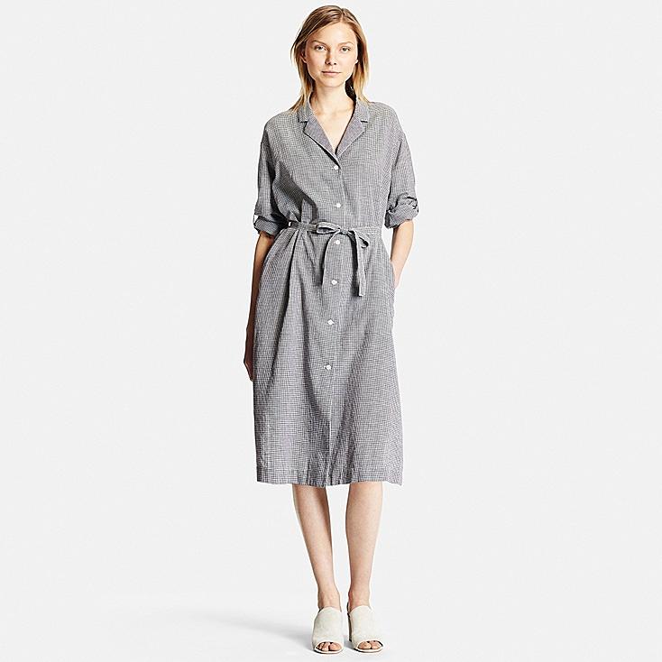 Women Cotton Linen Long Sleeve Shirt Dress UNIQLO US Women Cotton Linen Long Sleeve Shirt Dress UNIQLO US
