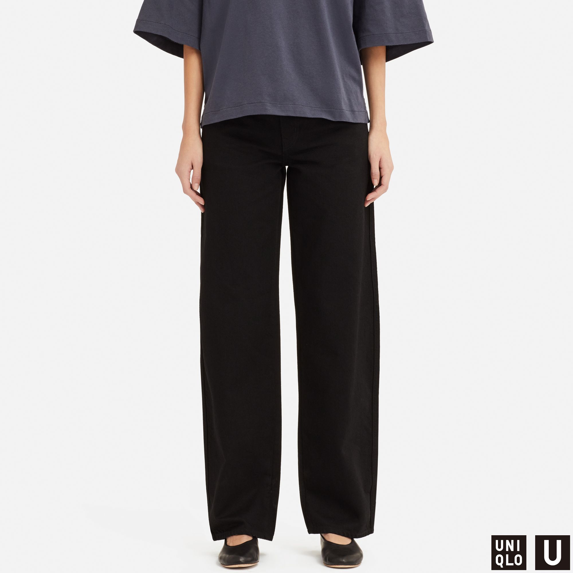 WOMEN UNIQLO U HIGH WAISTED WIDE LEG STRAIGHT JEANS