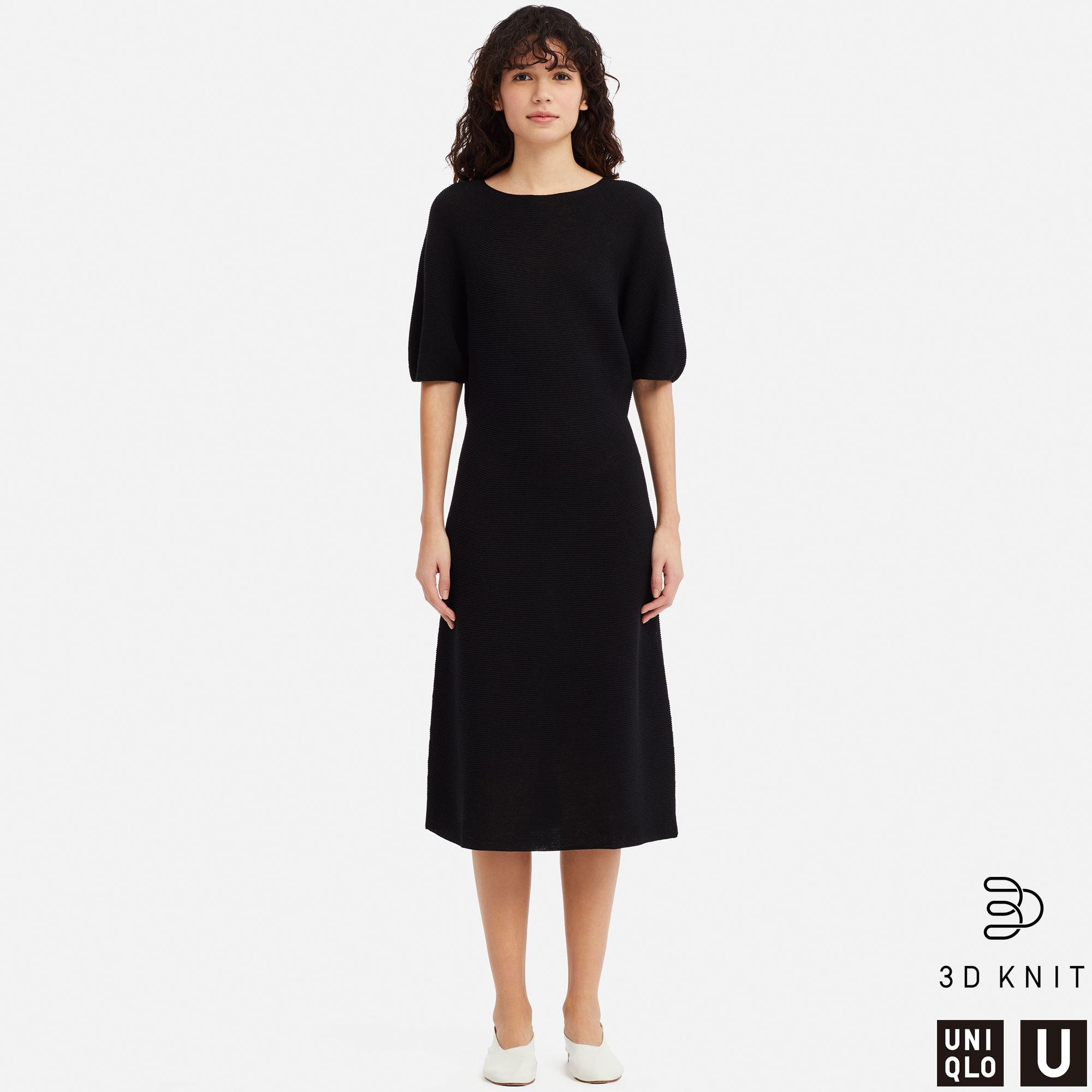 WOMEN UNIQLO U 3D KNIT BALLOON HALF SLEEVED DRESS UNIQLO UK