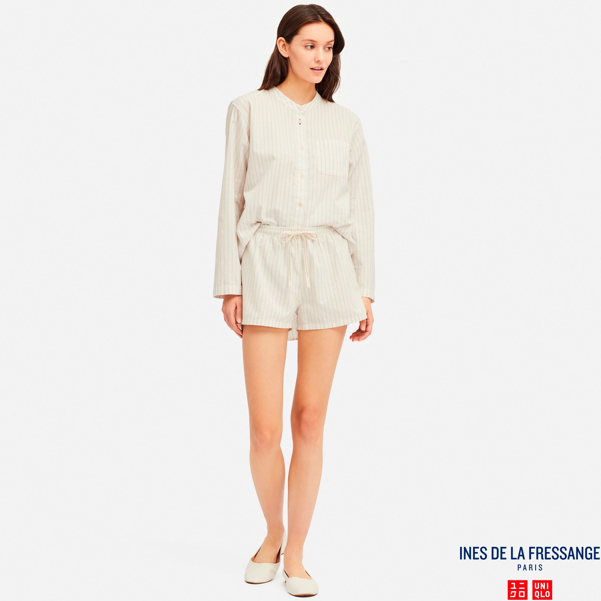 WOMEN INES COTTON LINEN BLEND STRIPED TUNIC PYJAMAS