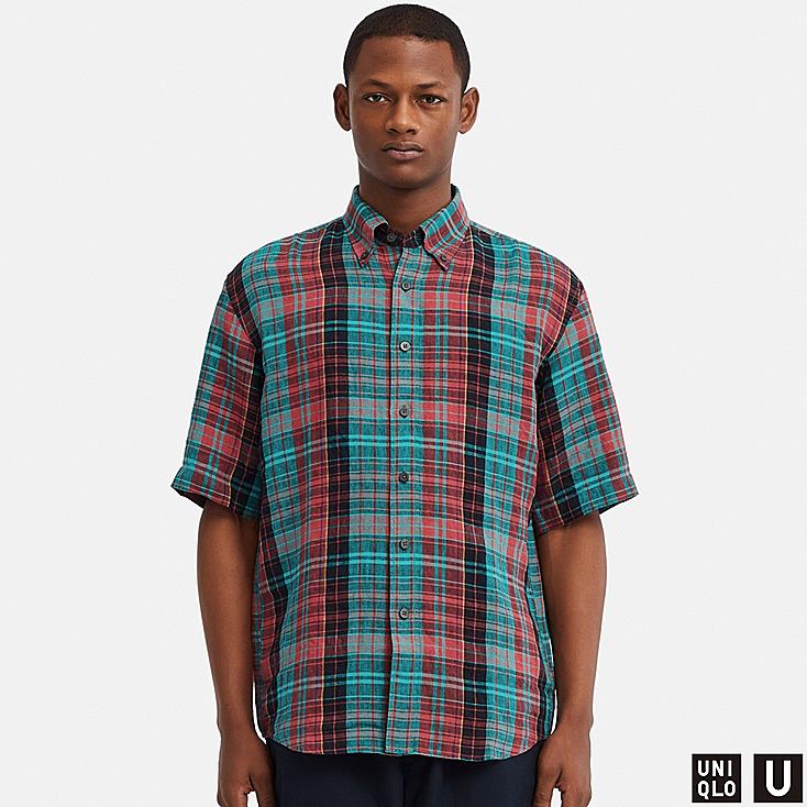 CHEMISE UNIQLO U EN LIN PREMIUM COUPE LARGE CARREAUX ET CHEMISE UNIQLO U EN LIN PREMIUM COUPE LARGE CARREAUX ET