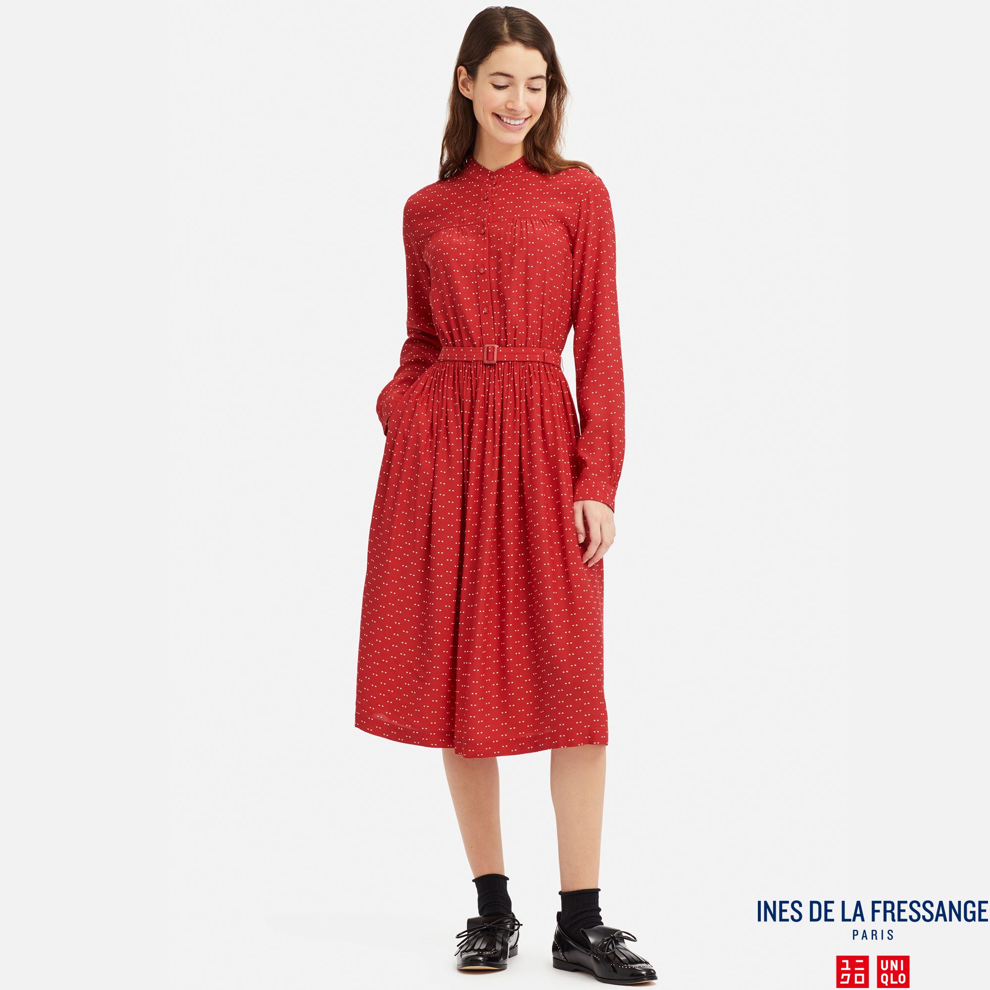 WOMEN INES GEORGETTE GATHERED LONG SLEEVED DRESS