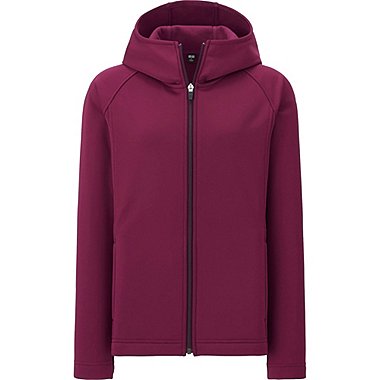uniqlo blocktech fleece hoodie zip wine sleeve activewear