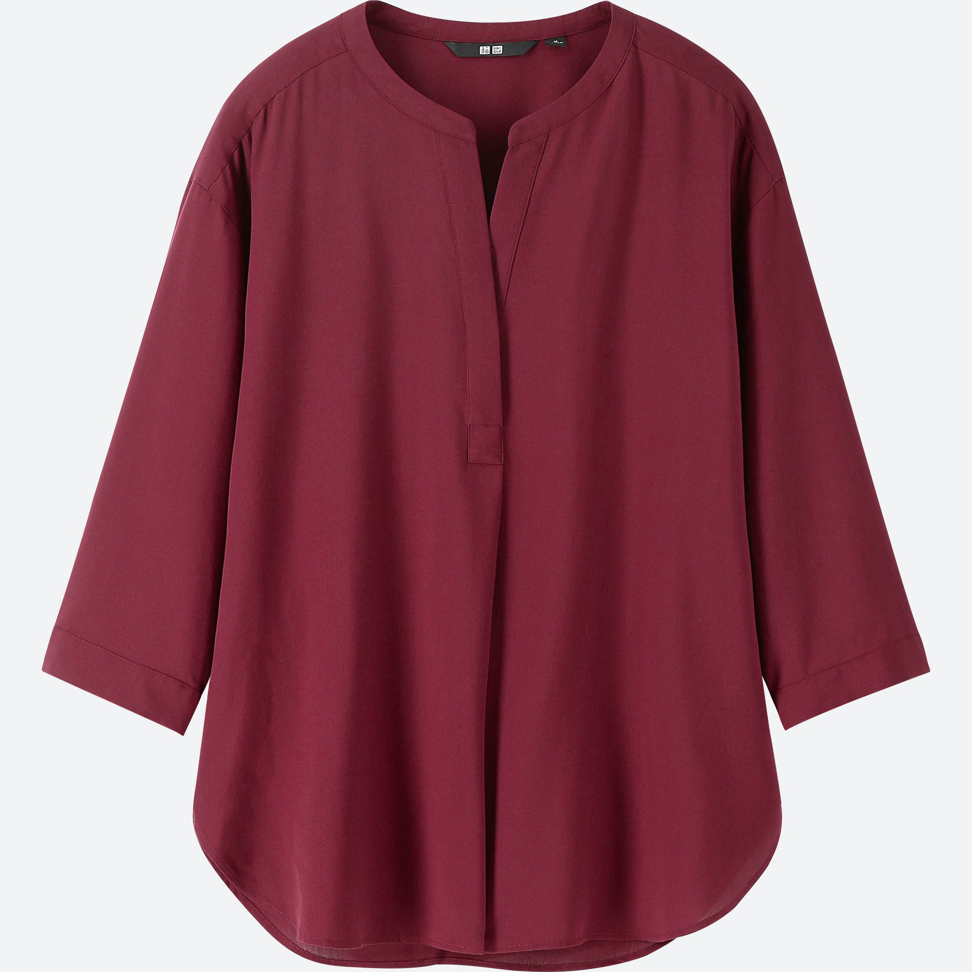 WOMEN RAYON SKIPPER COLLAR 3/4 SLEEVE BLOUSE | UNIQLO US