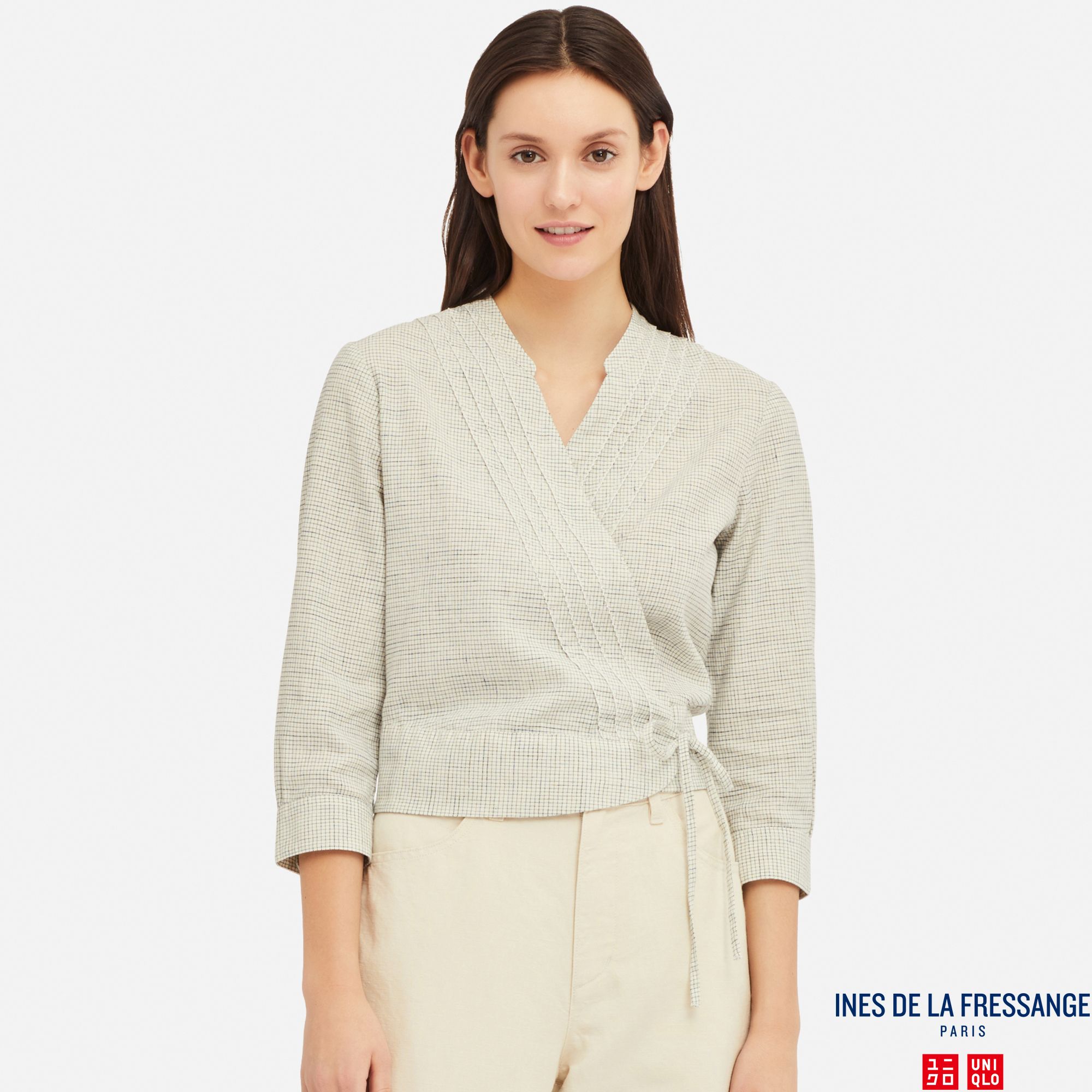 WOMEN INES LINEN COTTON BLEND 3/4 SLEEVED WRAP BLOUSE