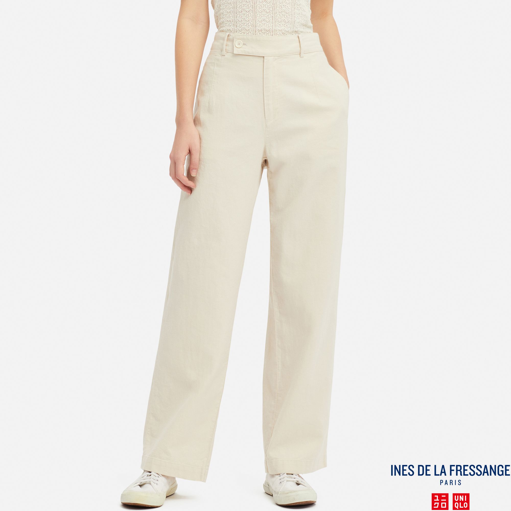 WOMEN INES LINEN COTTON BLEND WIDE LEG TROUSERS