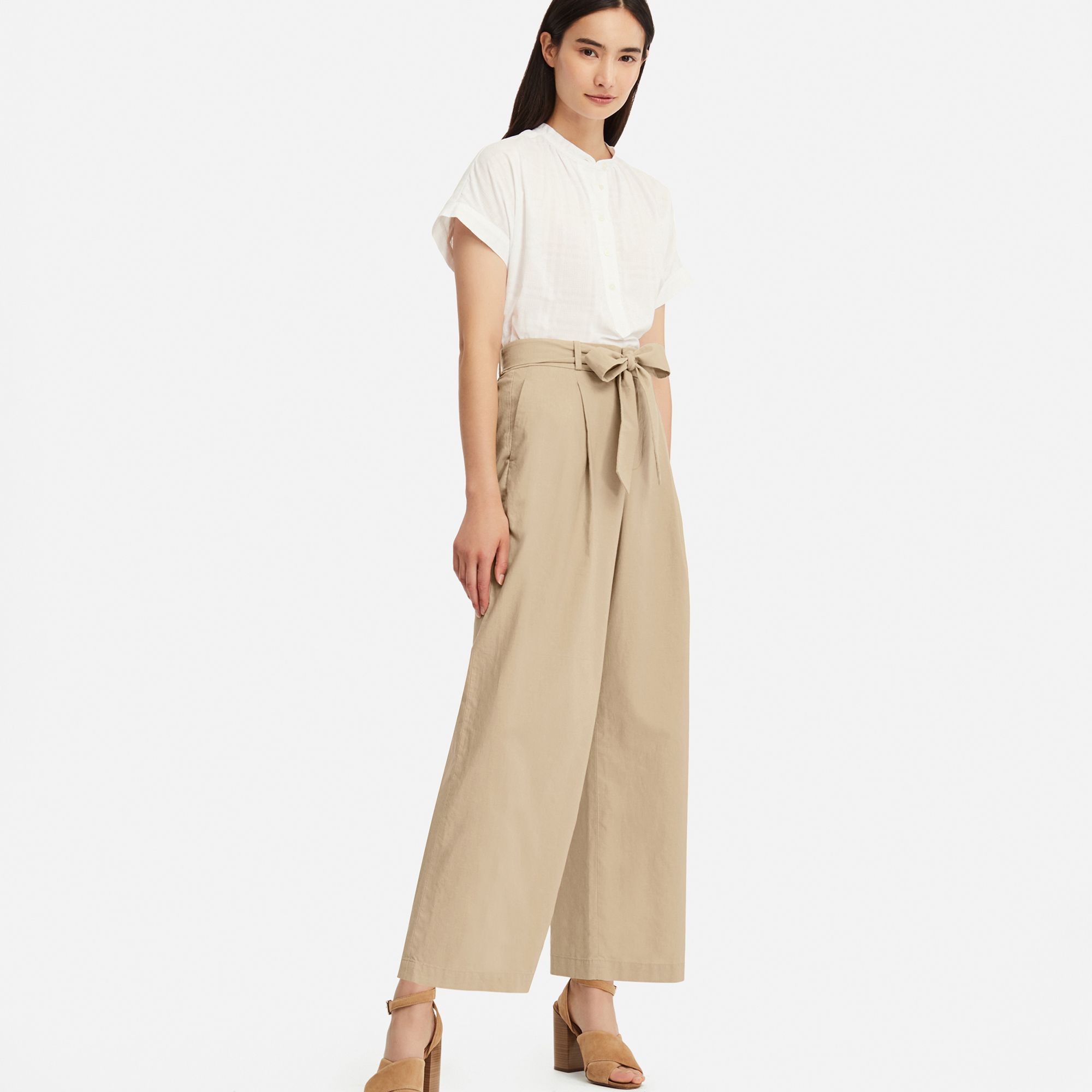 WOMEN LINEN BLEND WIDE LEG BELTED TROUSERS | UNIQLO UK