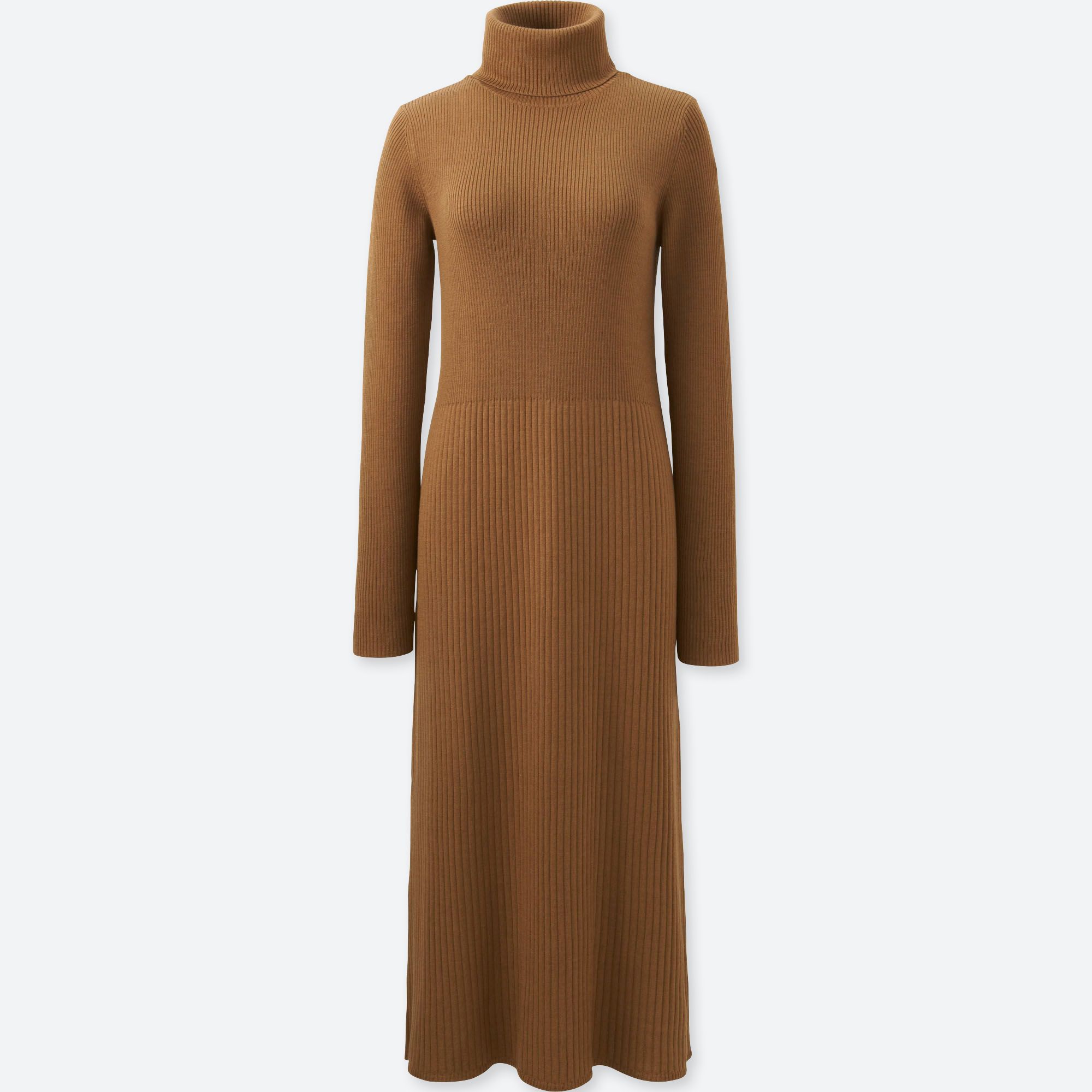 WOMEN KNIT RIBBED TURTLENECK DRESS UNIQLO US