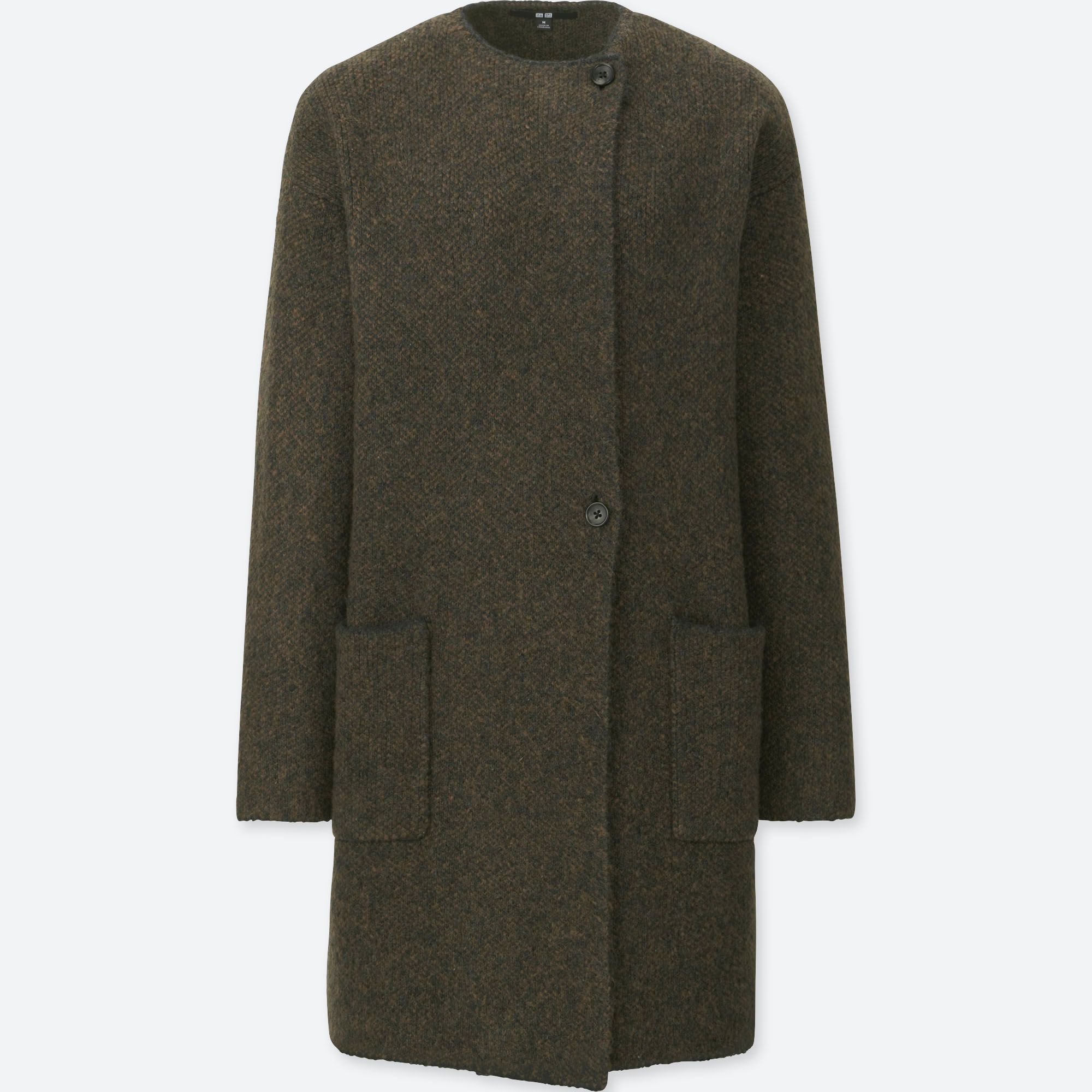 WOMEN TWEED KNITTED COAT, BROWN, medium