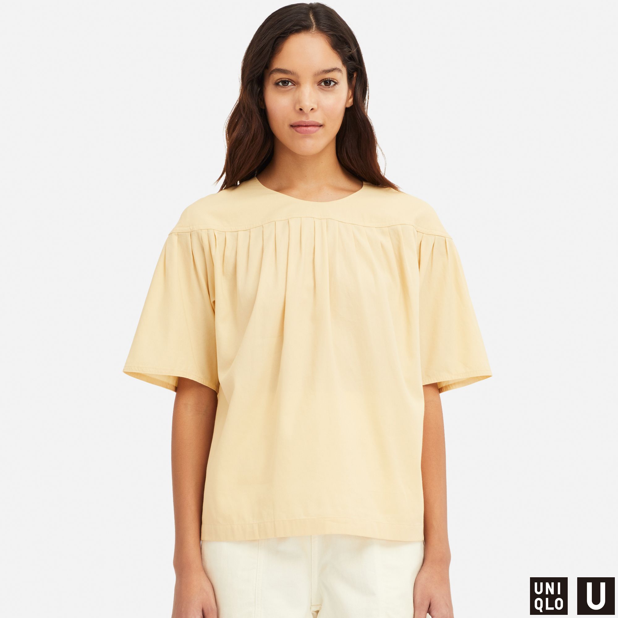 WOMEN UNIQLO U PLEATED SHORT SLEEVED BLOUSE