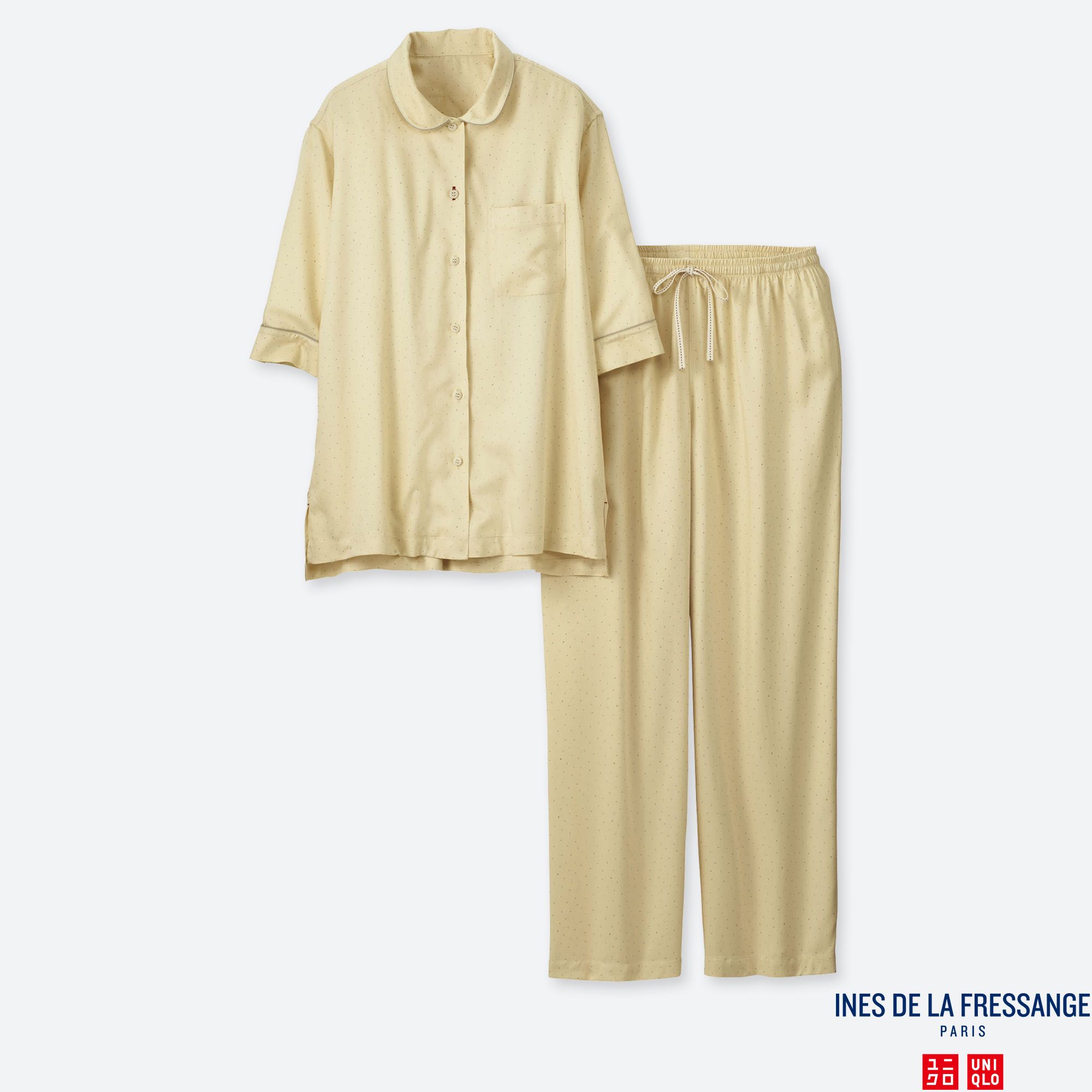 WOMEN INES RAYON DOTTED PRINT 3/4 SLEEVED PYJAMAS