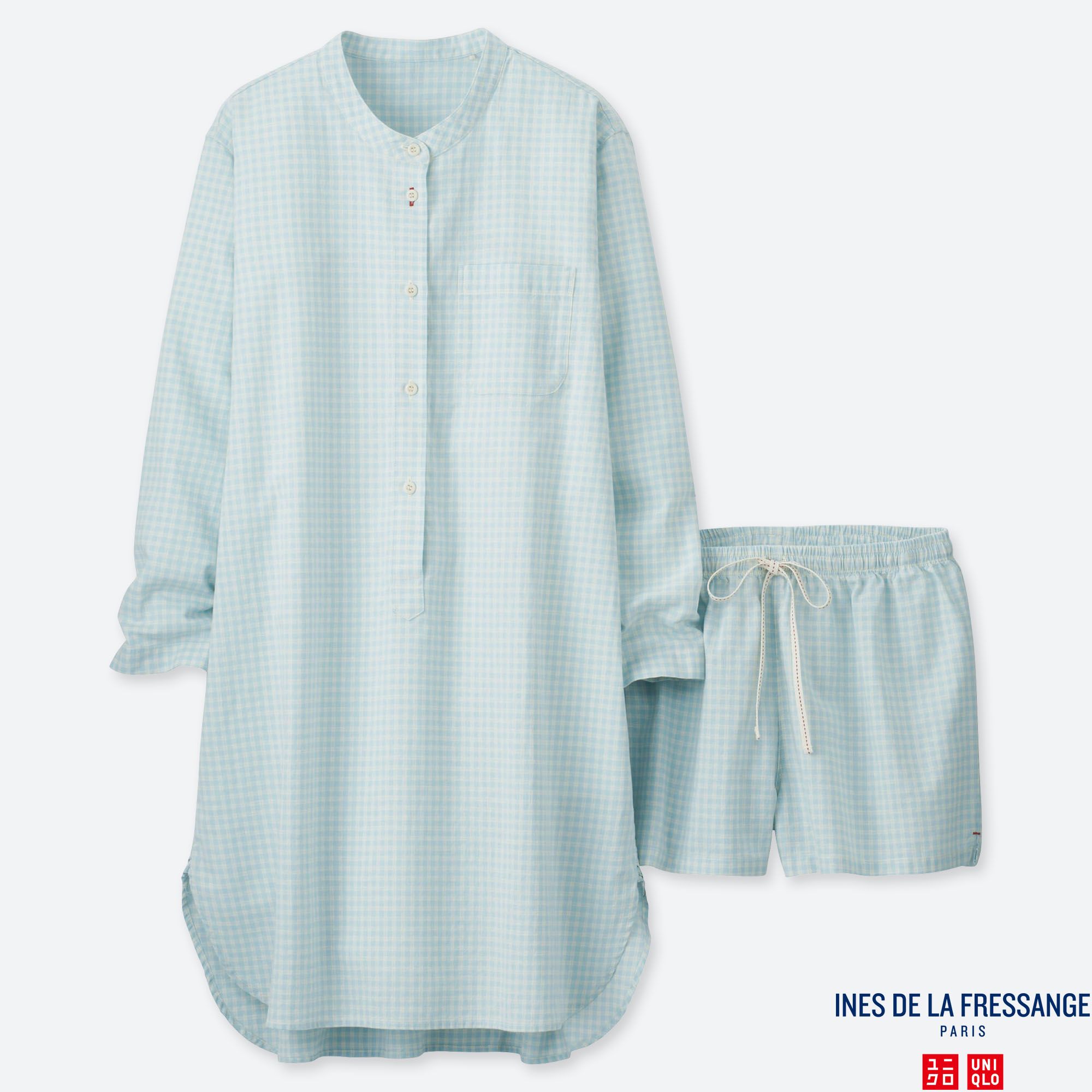 WOMEN INES COTTON LINEN BLEND CHECKED TUNIC PYJAMAS