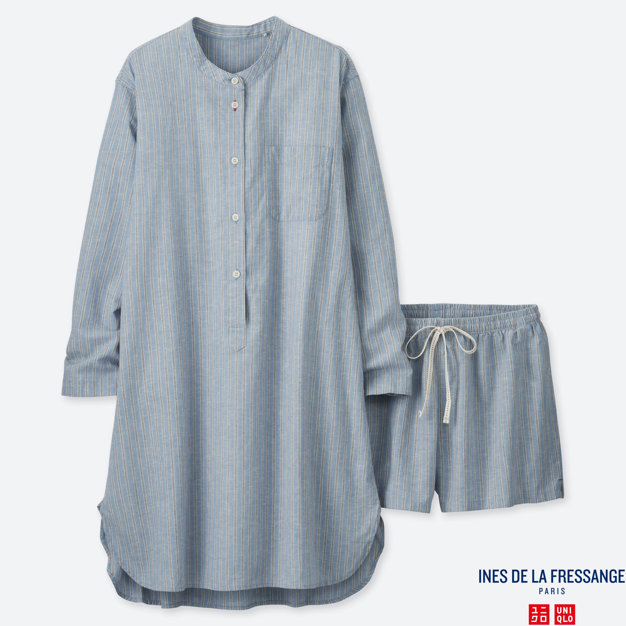 WOMEN INES COTTON LINEN BLEND STRIPED TUNIC PYJAMAS