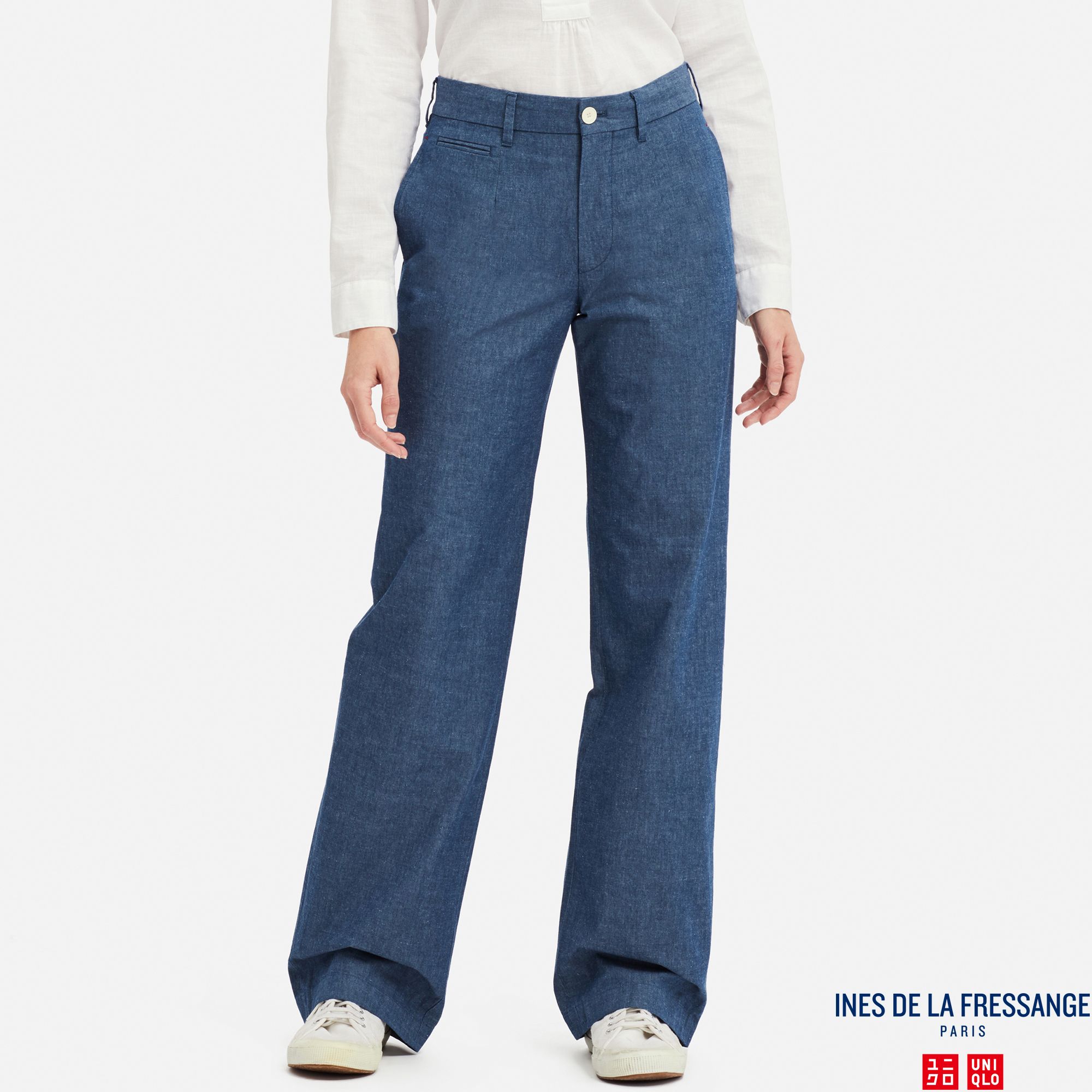 WOMEN INES CHAMBRAY COTTON WIDE LEG TROUSERS