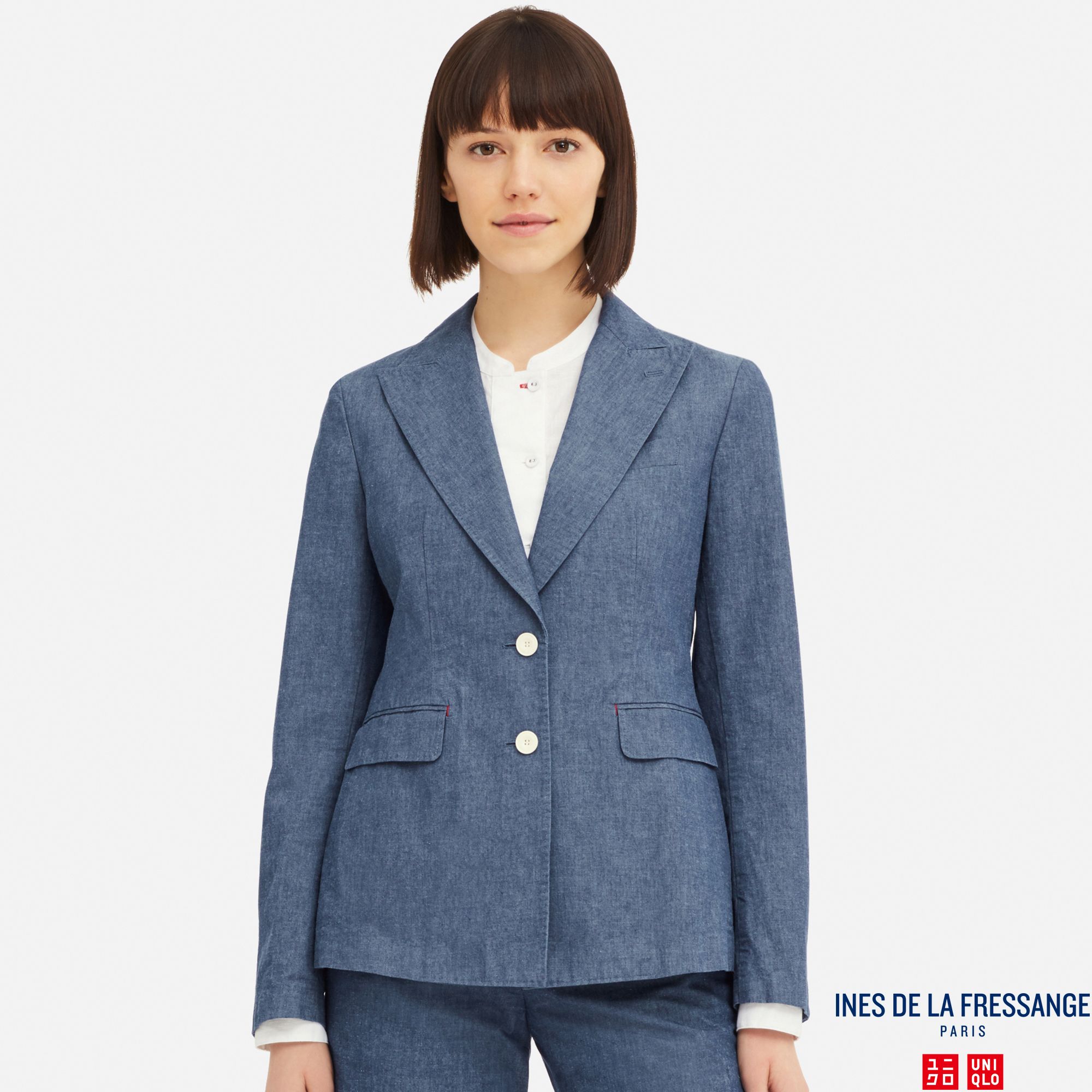 WOMEN INES CHAMBRAY COTTON BLAZER JACKET