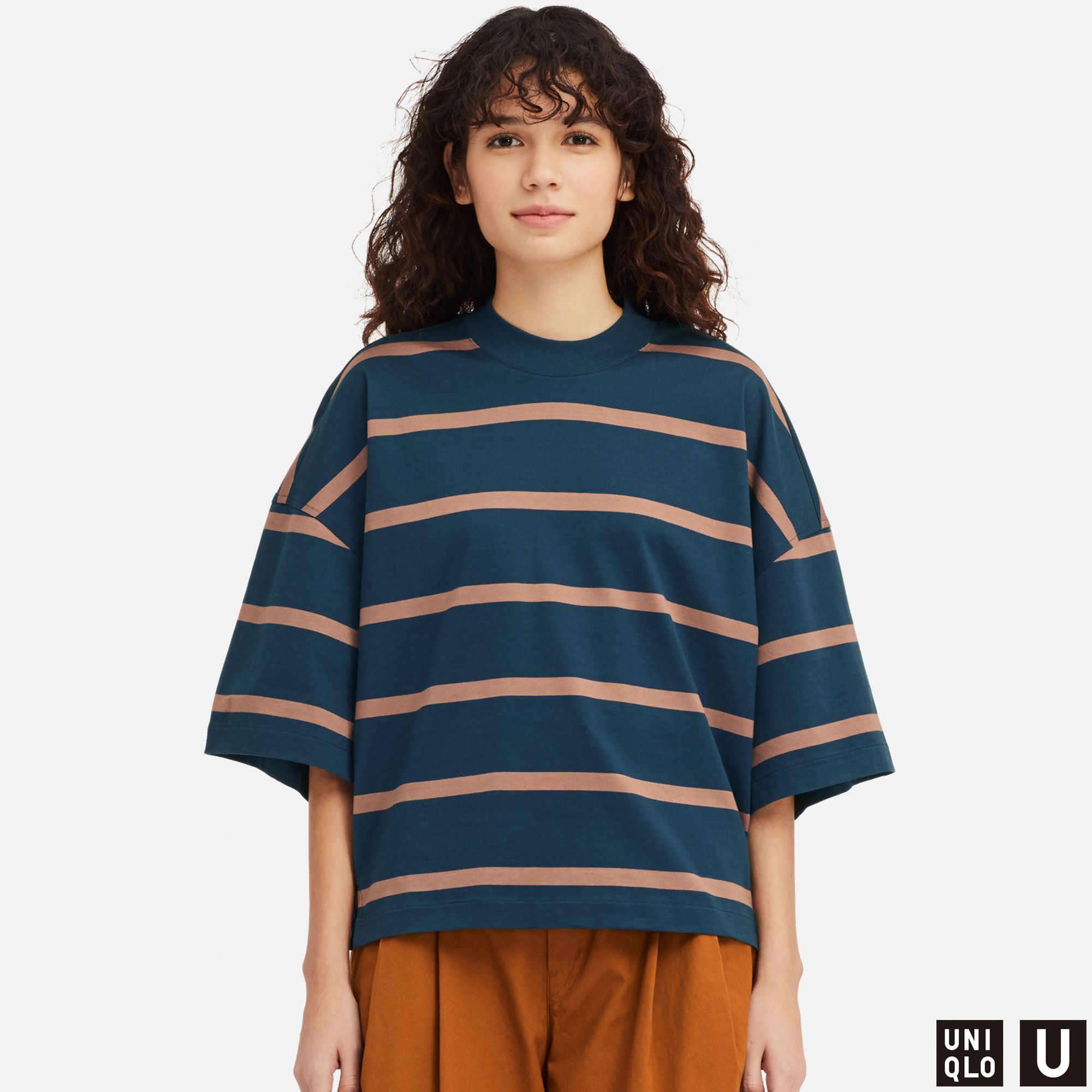 WOMEN UNIQLO U OVERSIZED SQUARE STRIPED HALF SLEEVED T-SHIRT