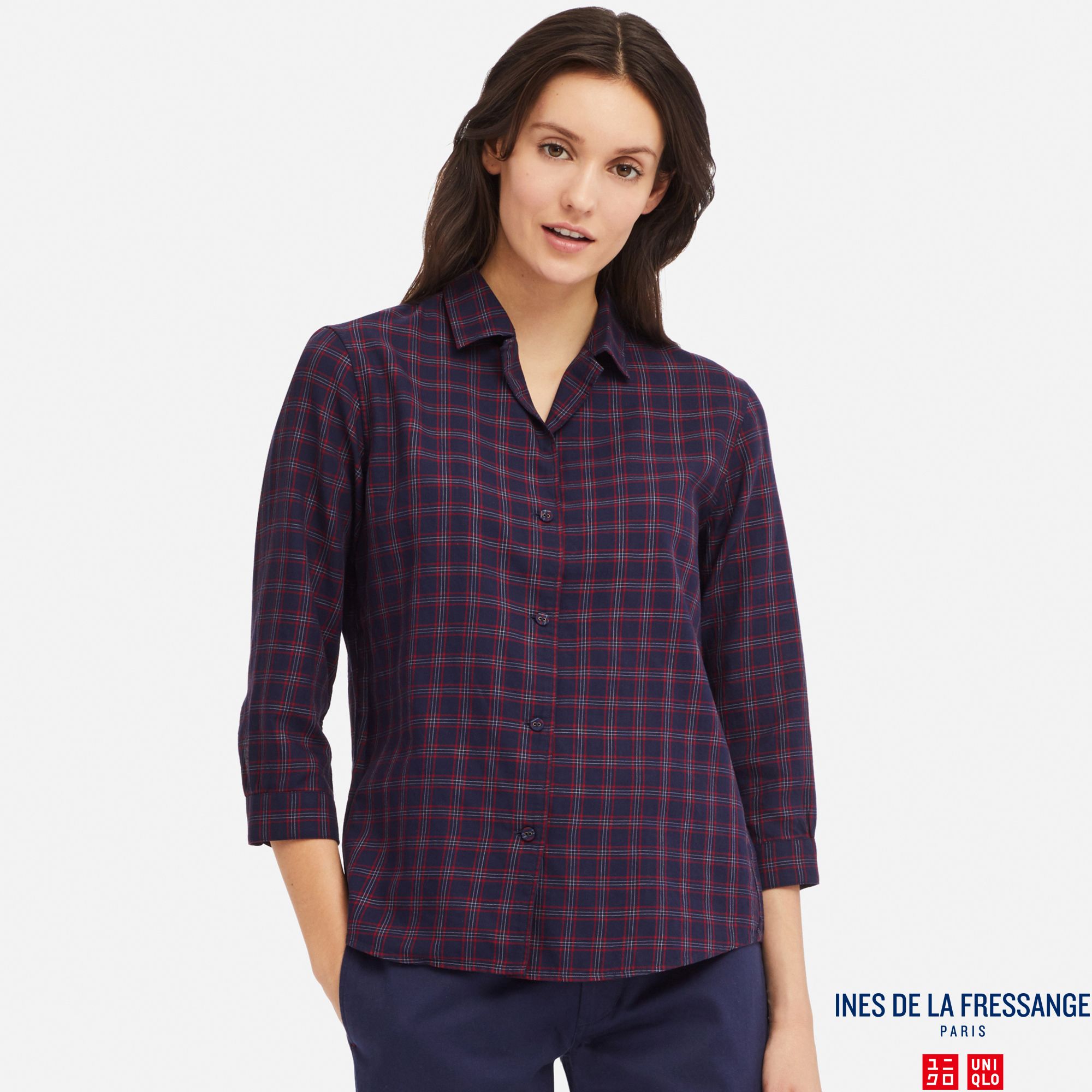 WOMEN INES COTTON OPEN COLLAR 3/4 SLEEVED SHIRT