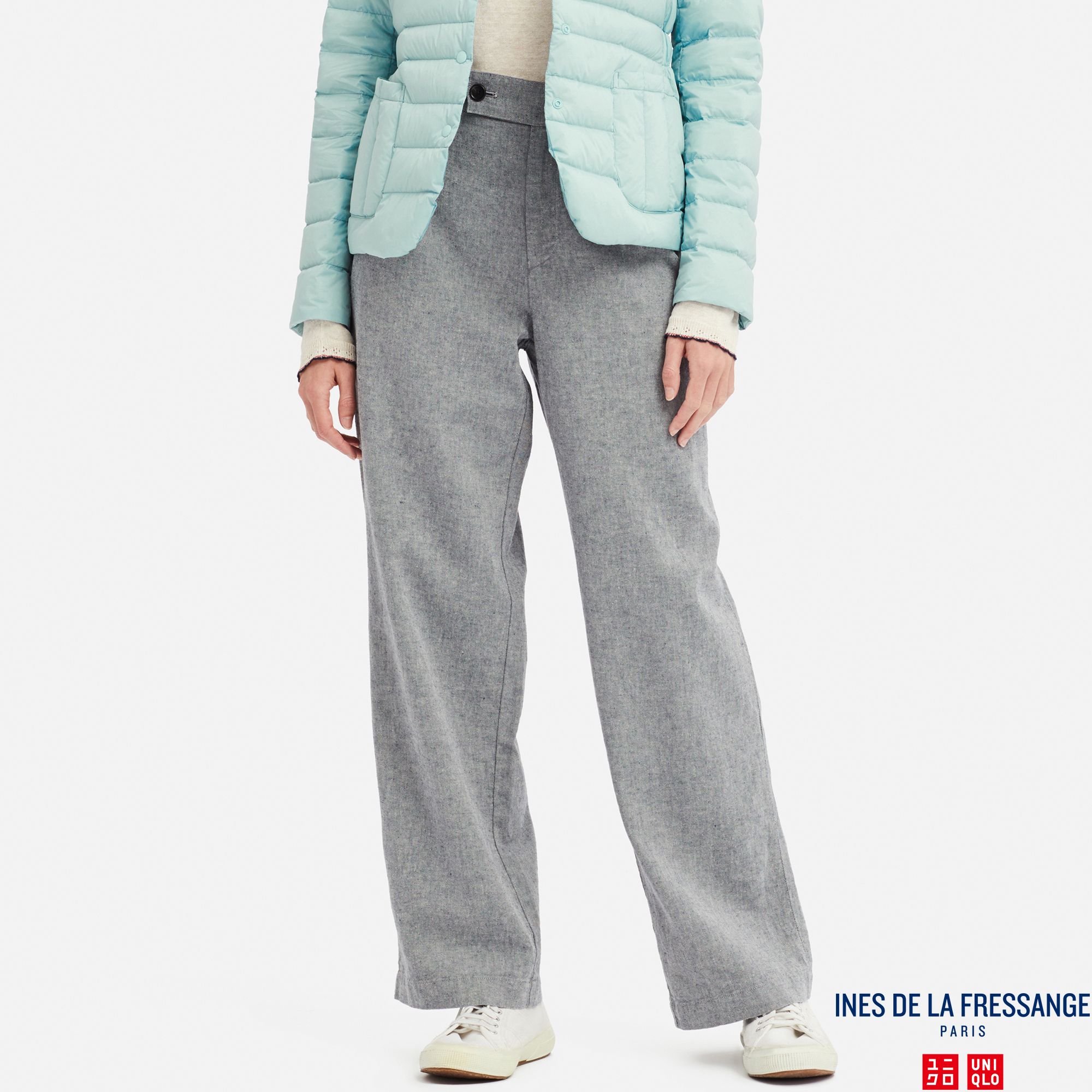 WOMEN INES LINEN COTTON BLEND WIDE LEG TROUSERS