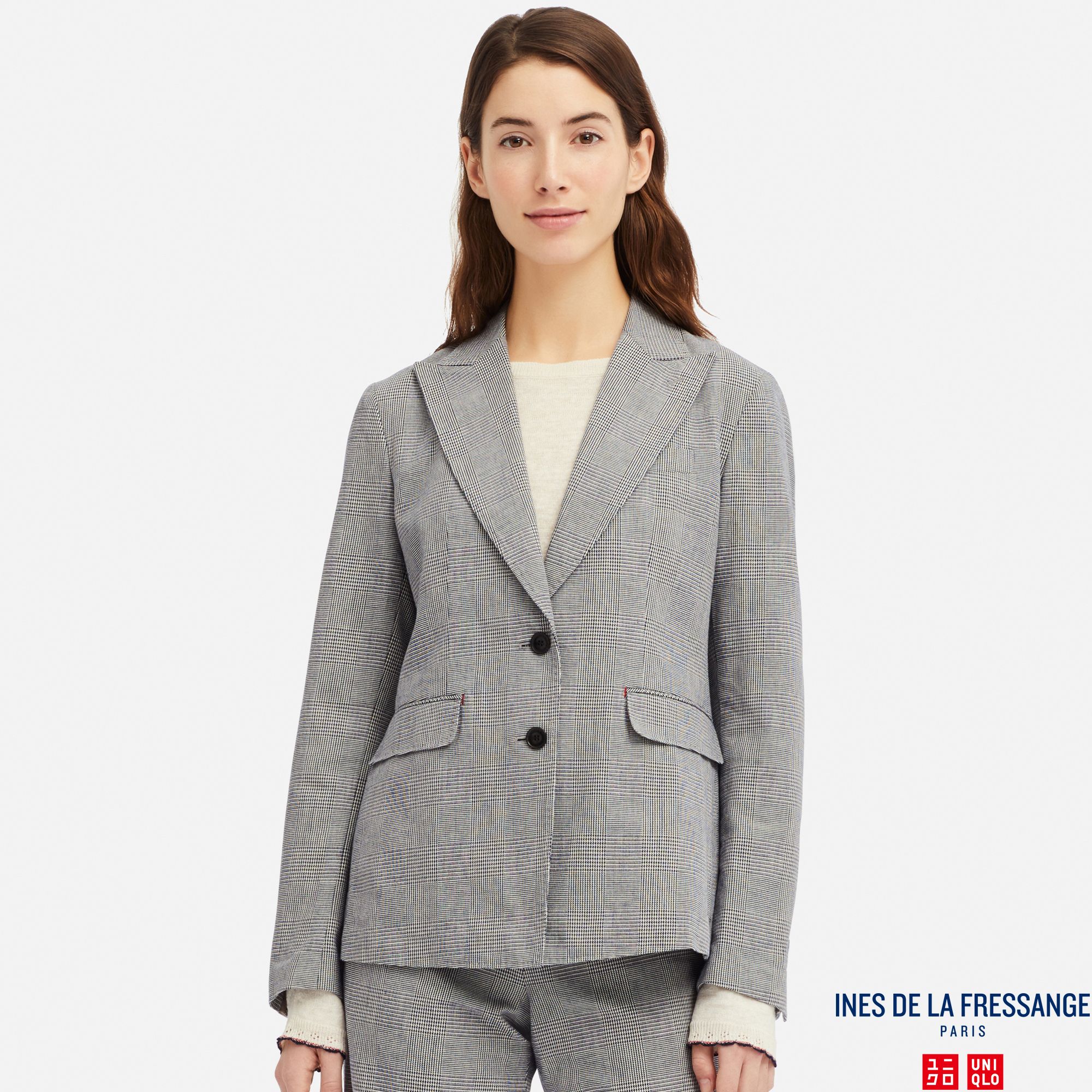 WOMEN INES COTTON CHECKED BLAZER JACKET