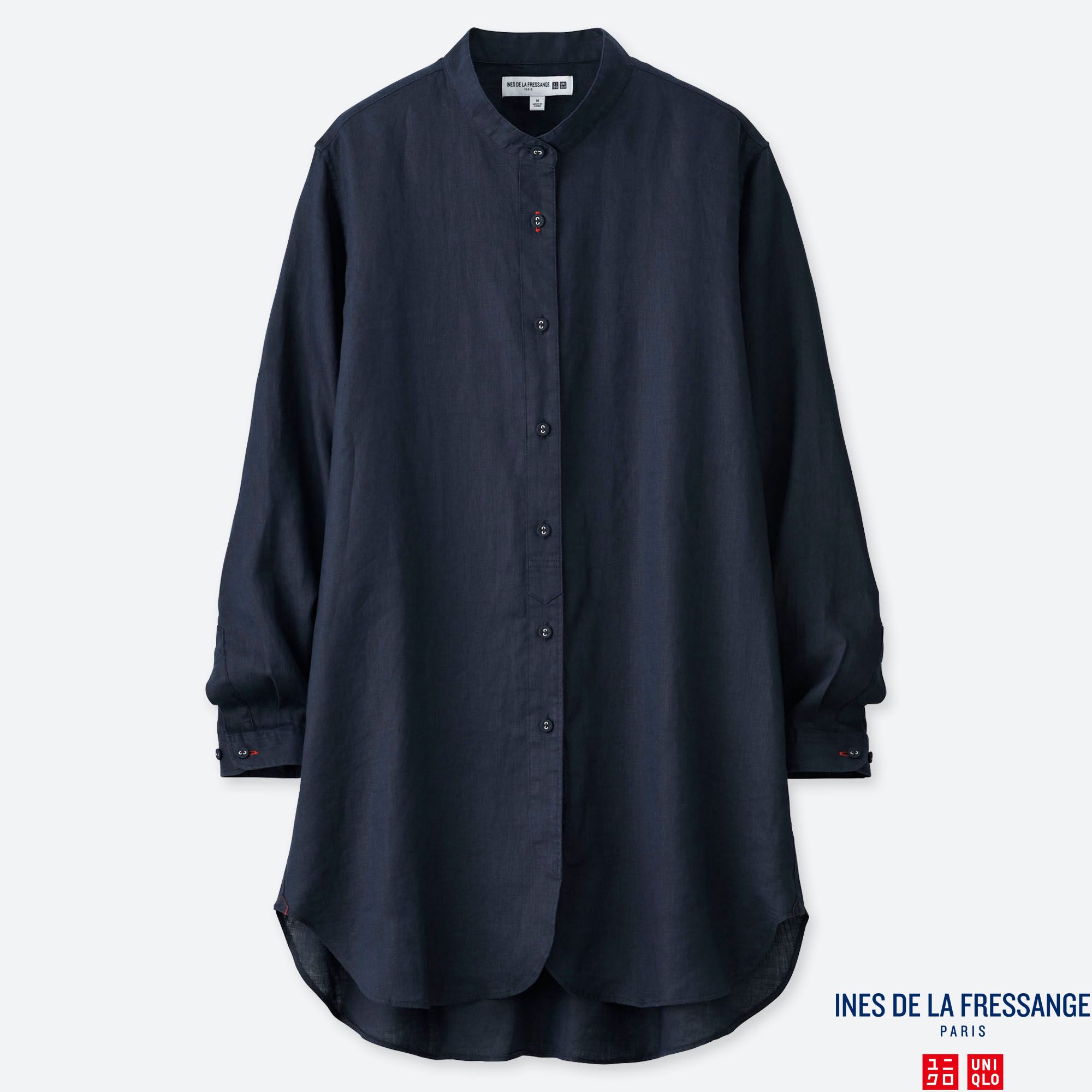 WOMEN INES LINEN STAND COLLAR LONG SLEEVED TUNIC