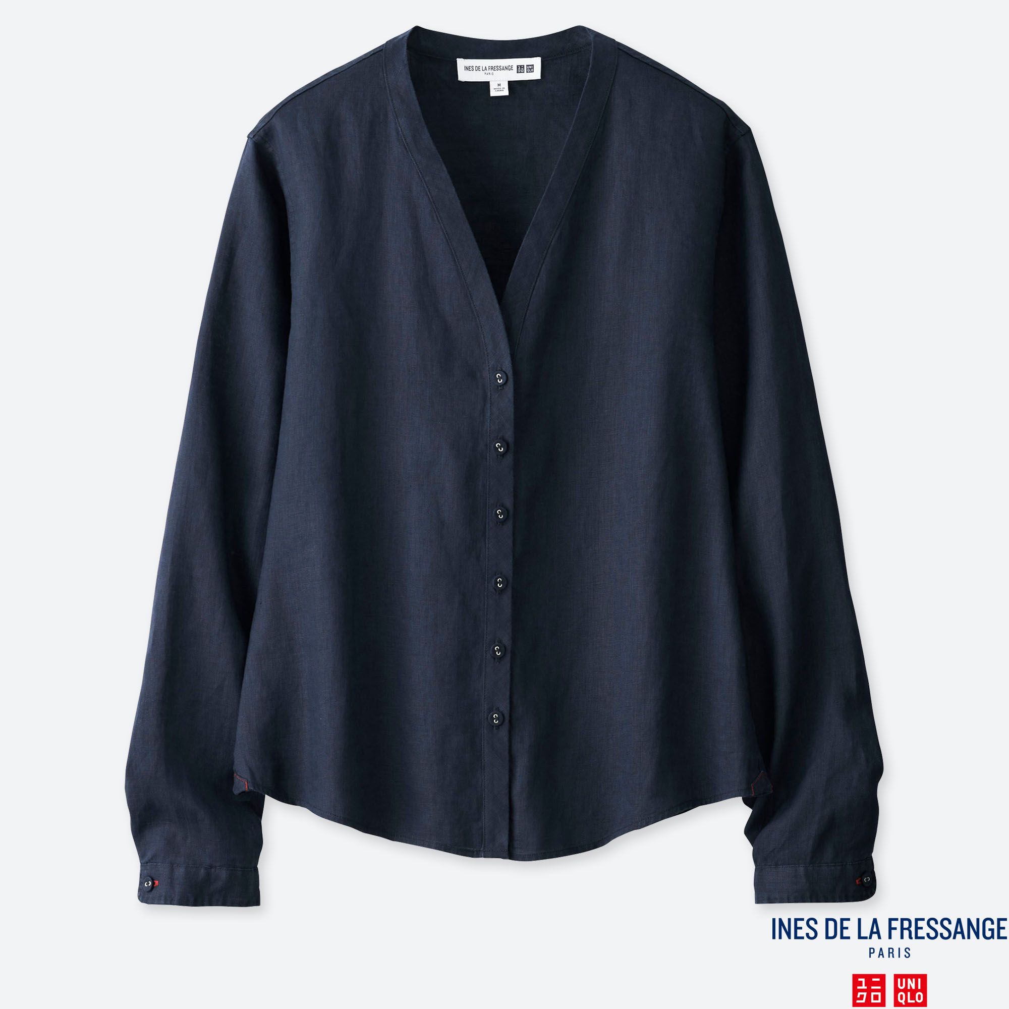 WOMEN INES LINEN V NECK LONG SLEEVED BLOUSE