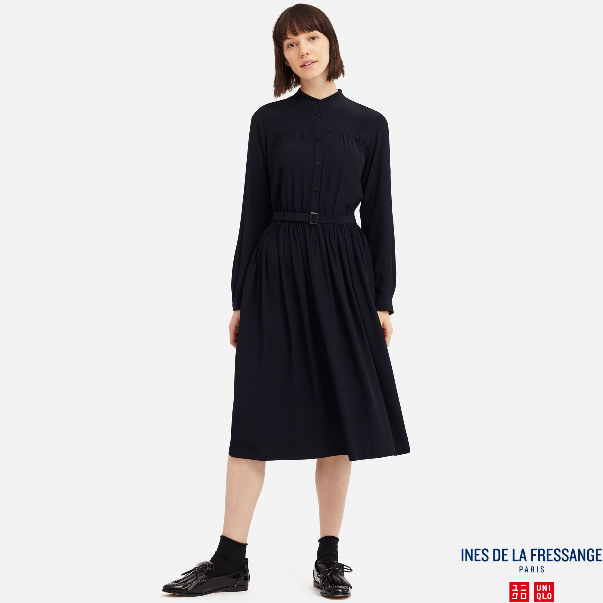 WOMEN INES GEORGETTE GATHERED LONG SLEEVED DRESS