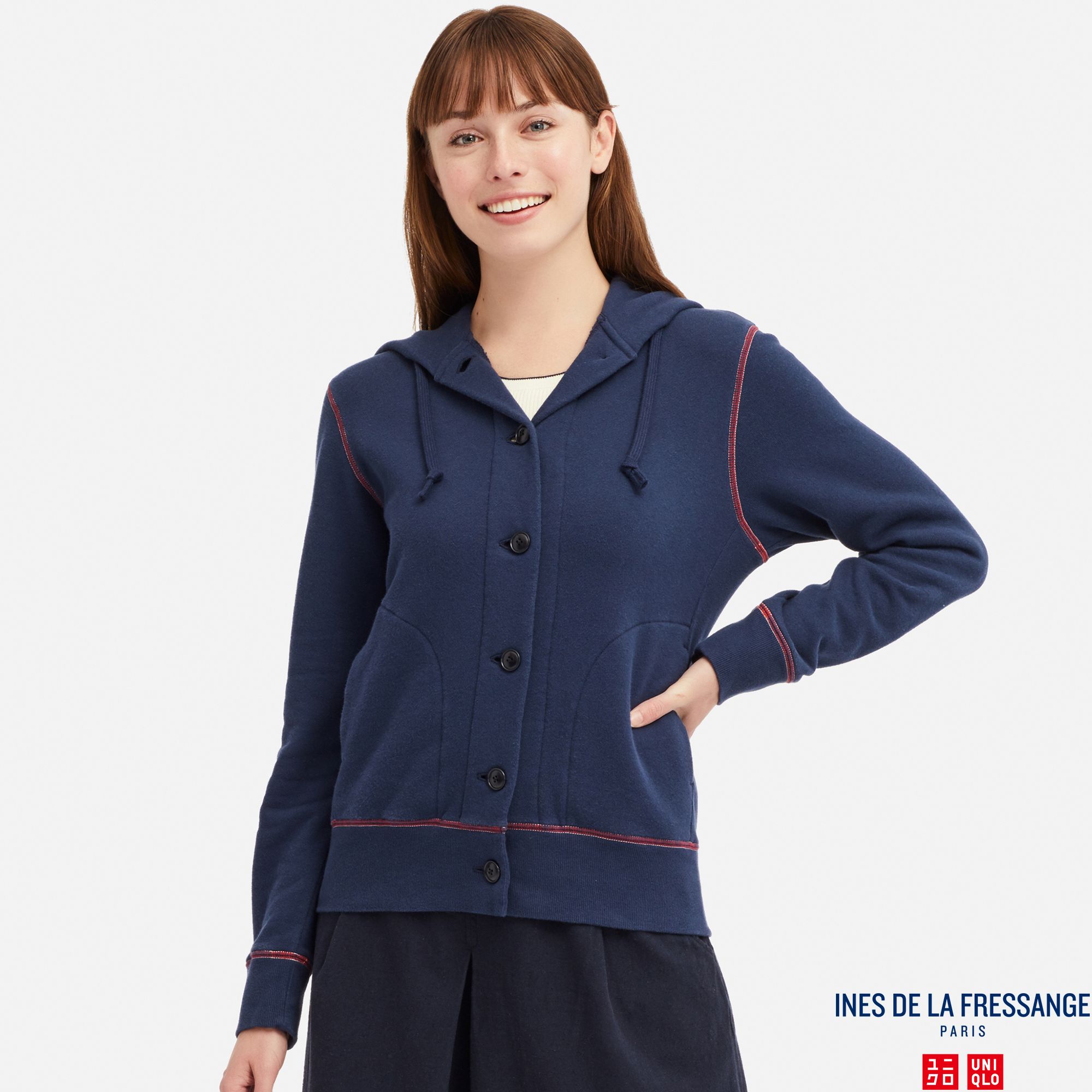 WOMEN INES FRENCH TERRYCLOTH LONG SLEEVED BUTTONED HOODIE