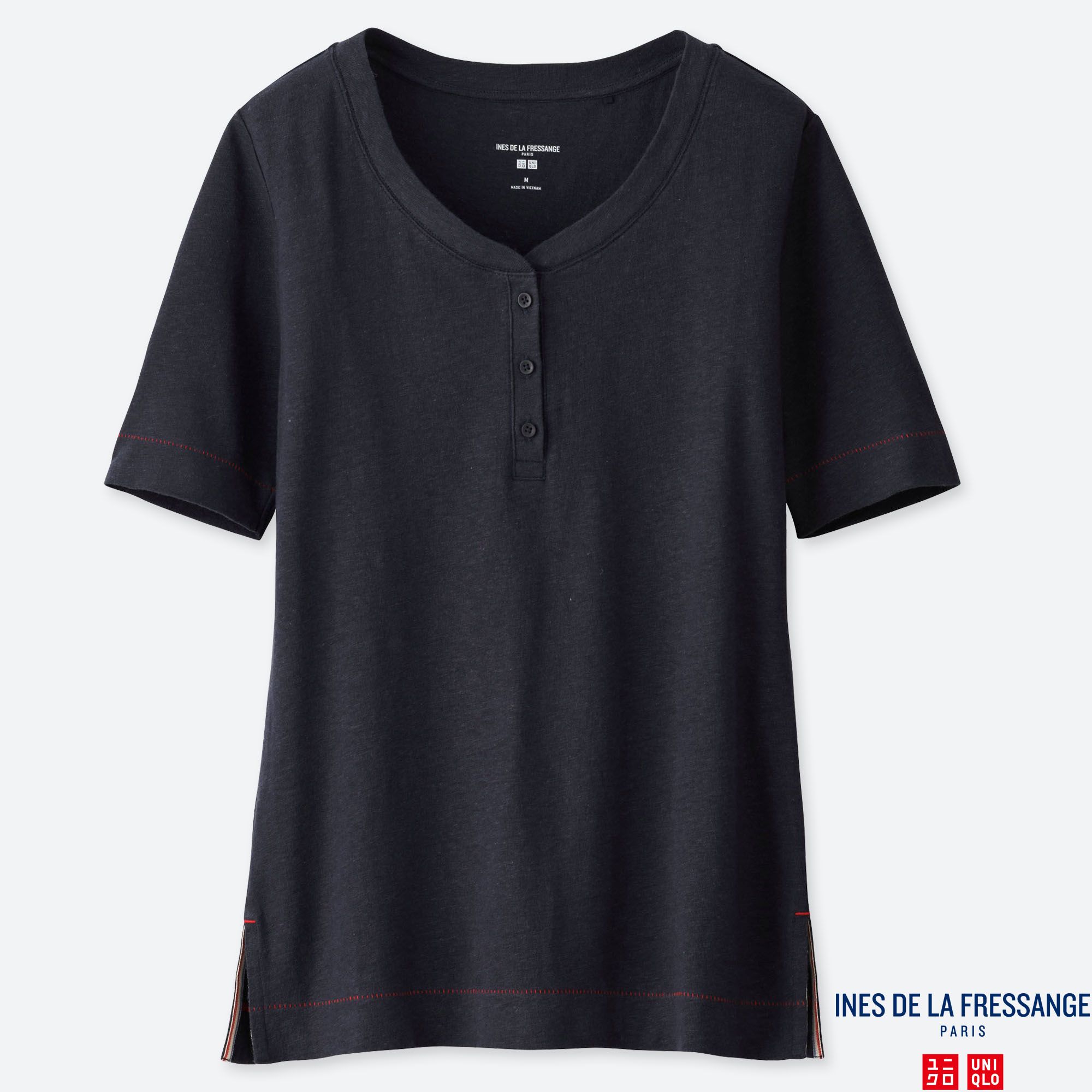 WOMEN INES LINEN BLEND HENLEY NECK SHORT SLEEVED T-SHIRT