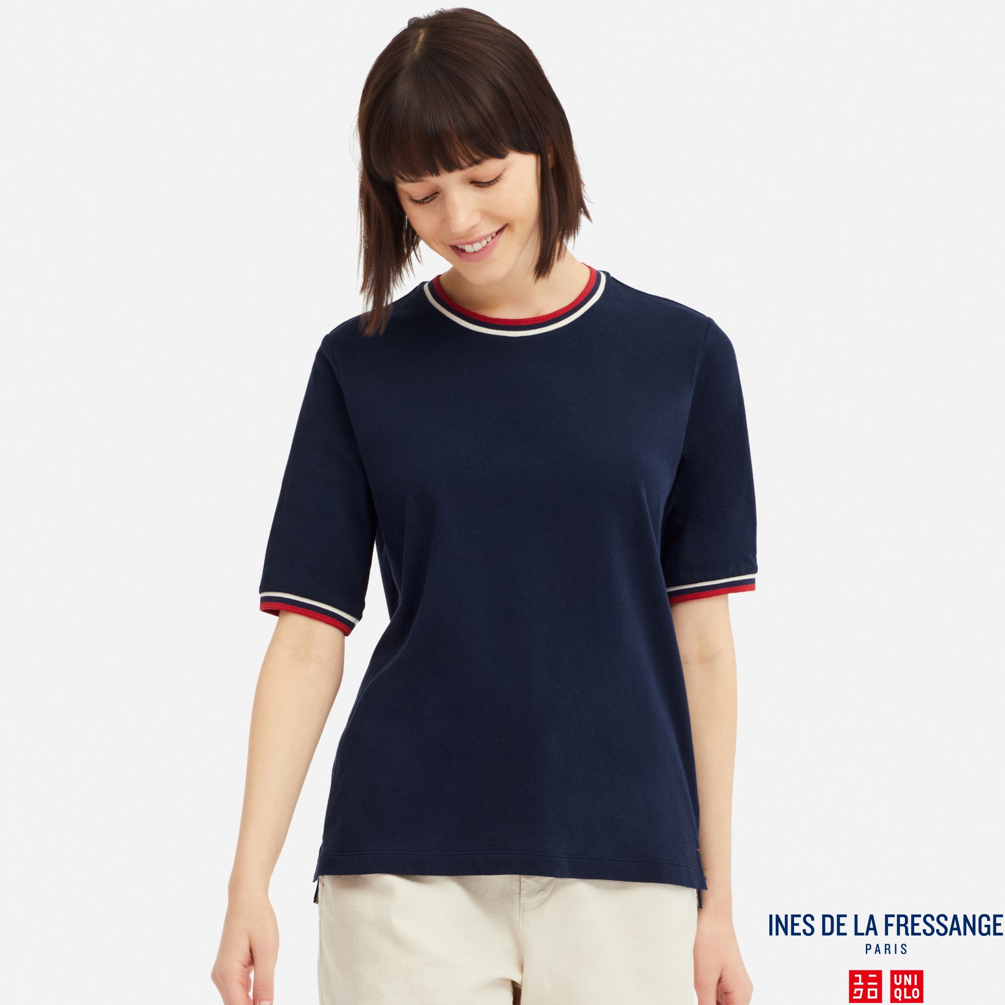 WOMEN INES COTTON LINEN BLEND CREW NECK T-SHIRT