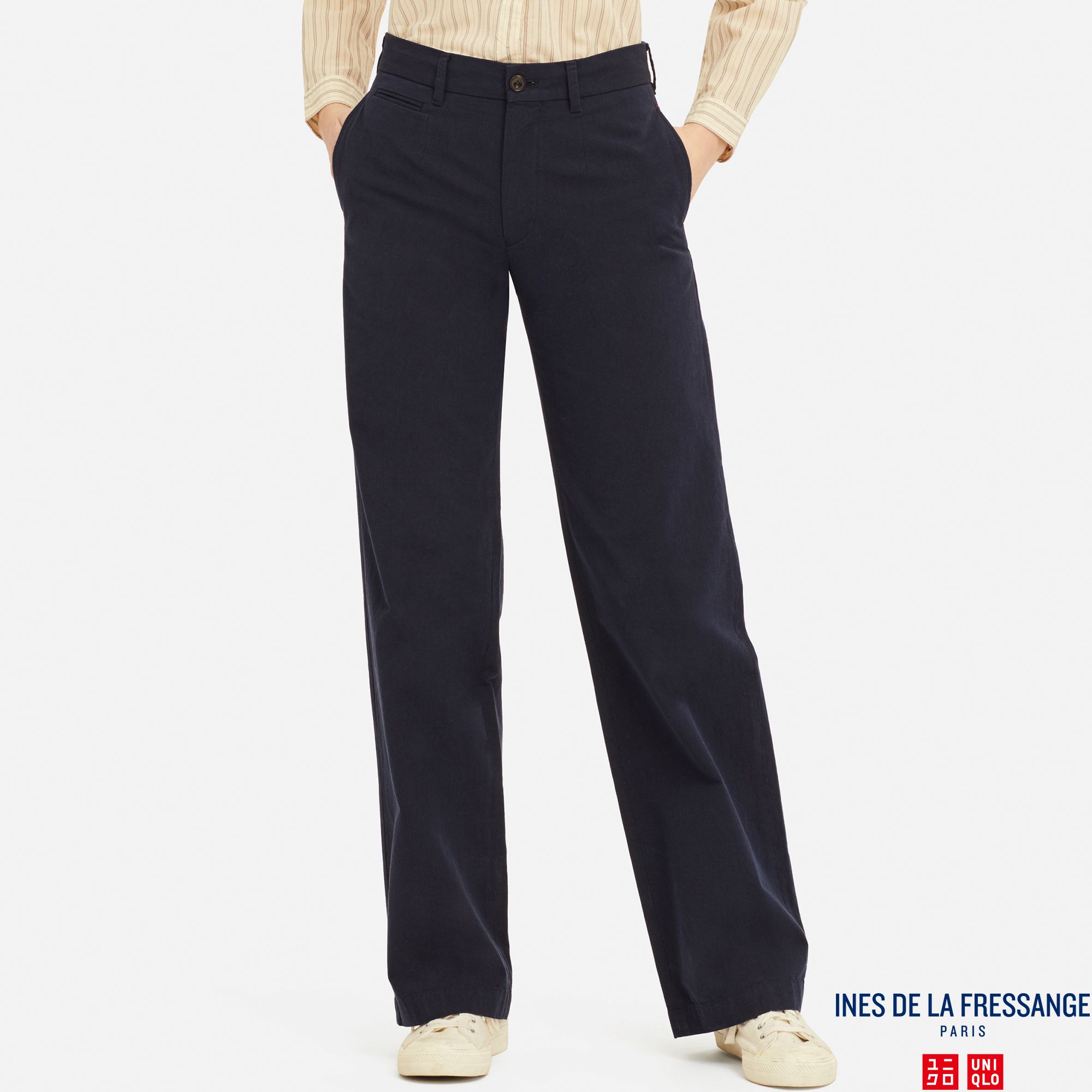 WOMEN INES CHAMBRAY COTTON WIDE LEG TROUSERS