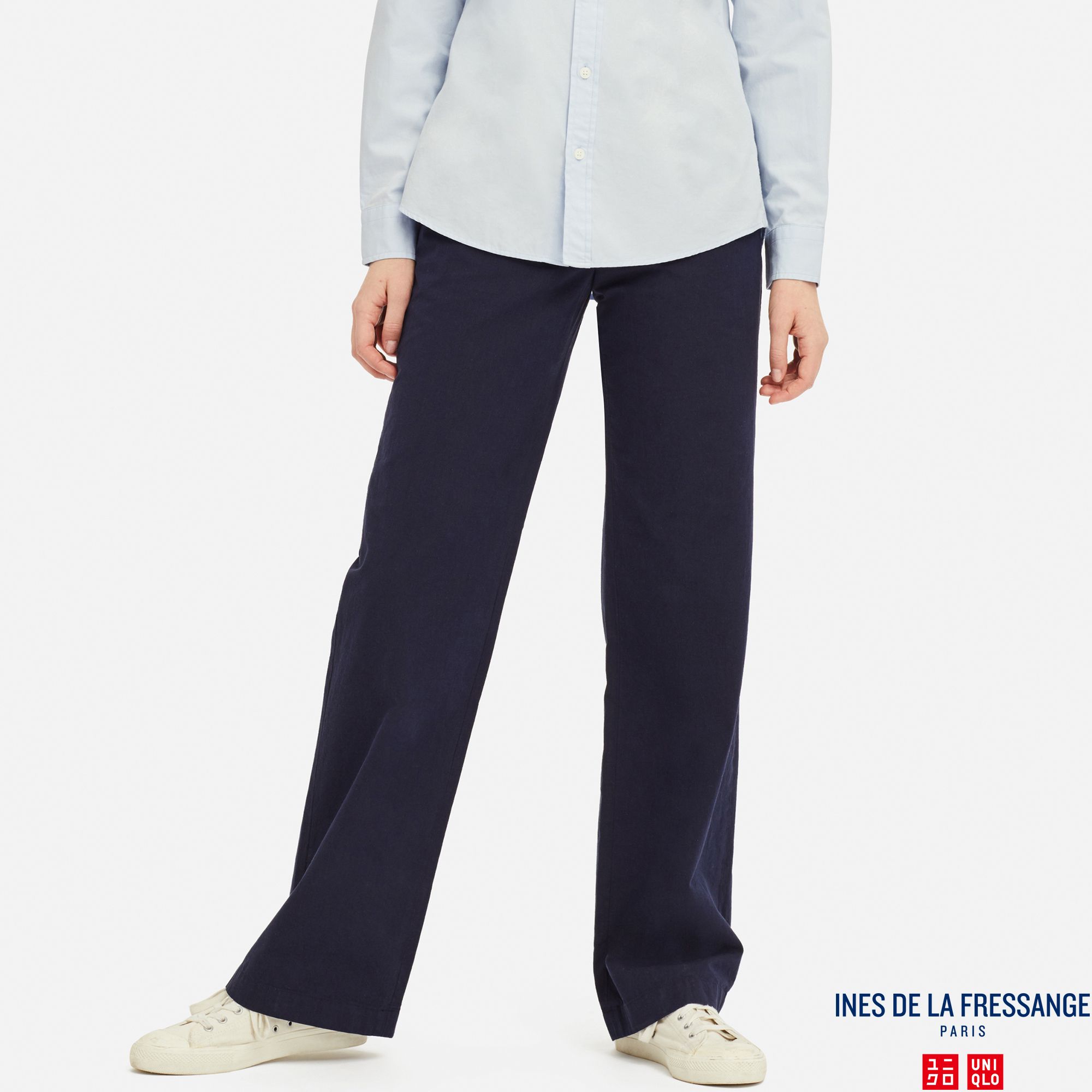 WOMEN INES LINEN COTTON BLEND WIDE LEG TROUSERS