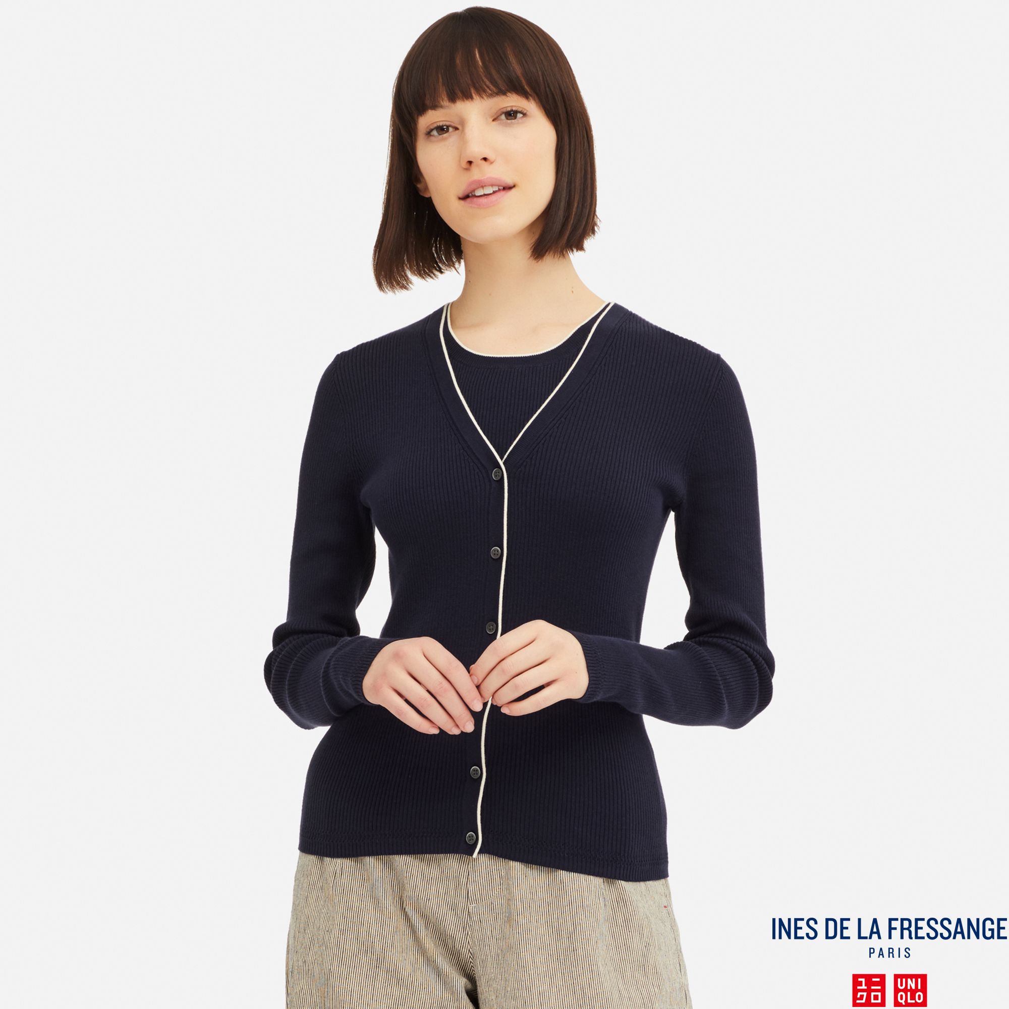 WOMEN INES SUPIMA COTTON RIBBED V NECK CARDIGAN